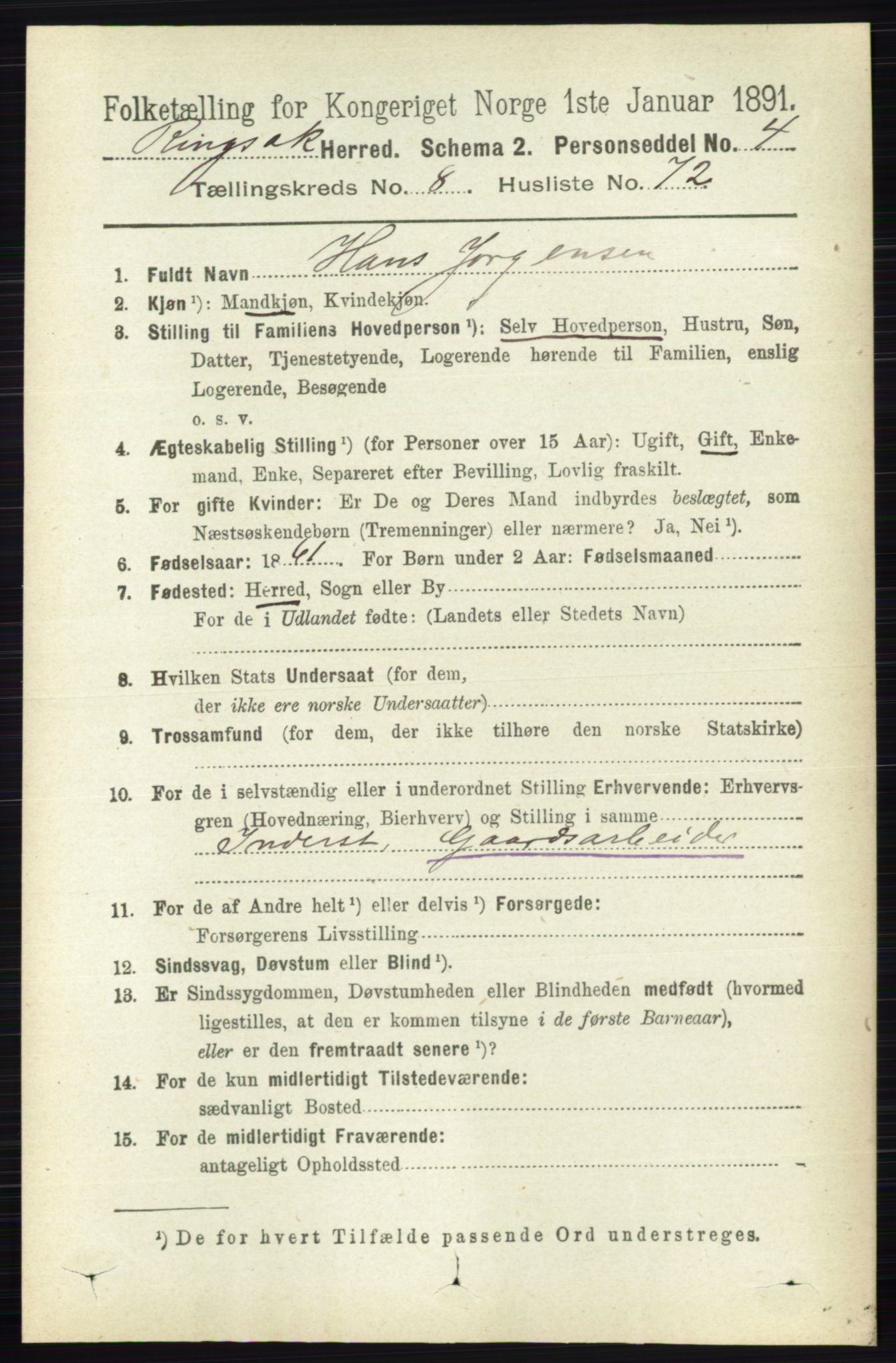 RA, 1891 census for 0412 Ringsaker, 1891, p. 4882