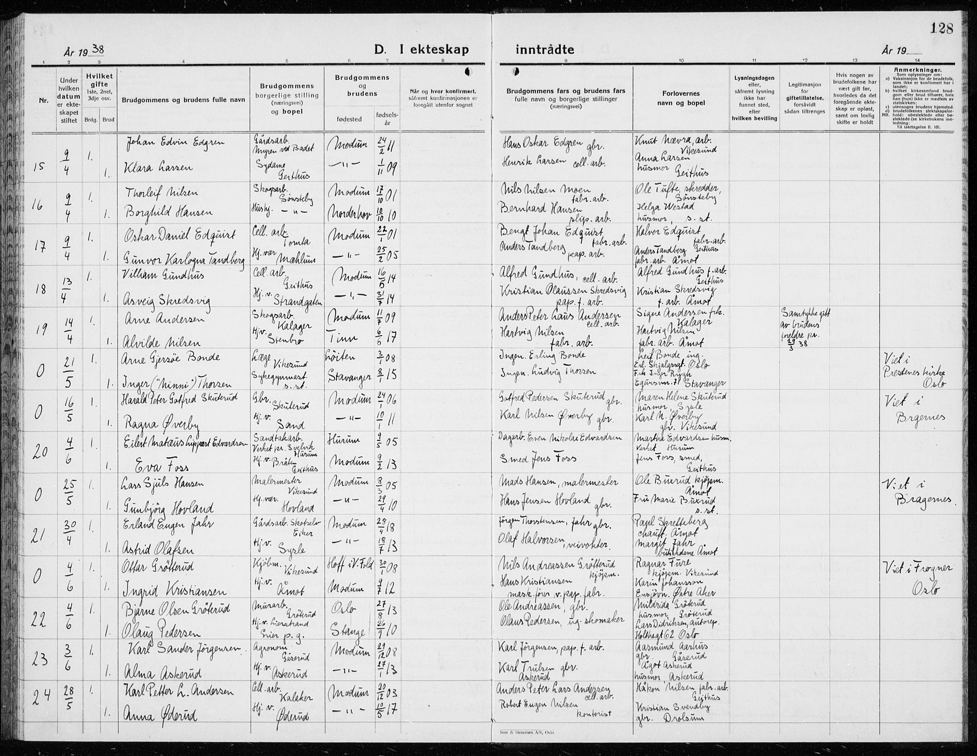 Modum kirkebøker, AV/SAKO-A-234/G/Ga/L0013: Parish register (copy) no. I 13, 1925-1938, p. 128