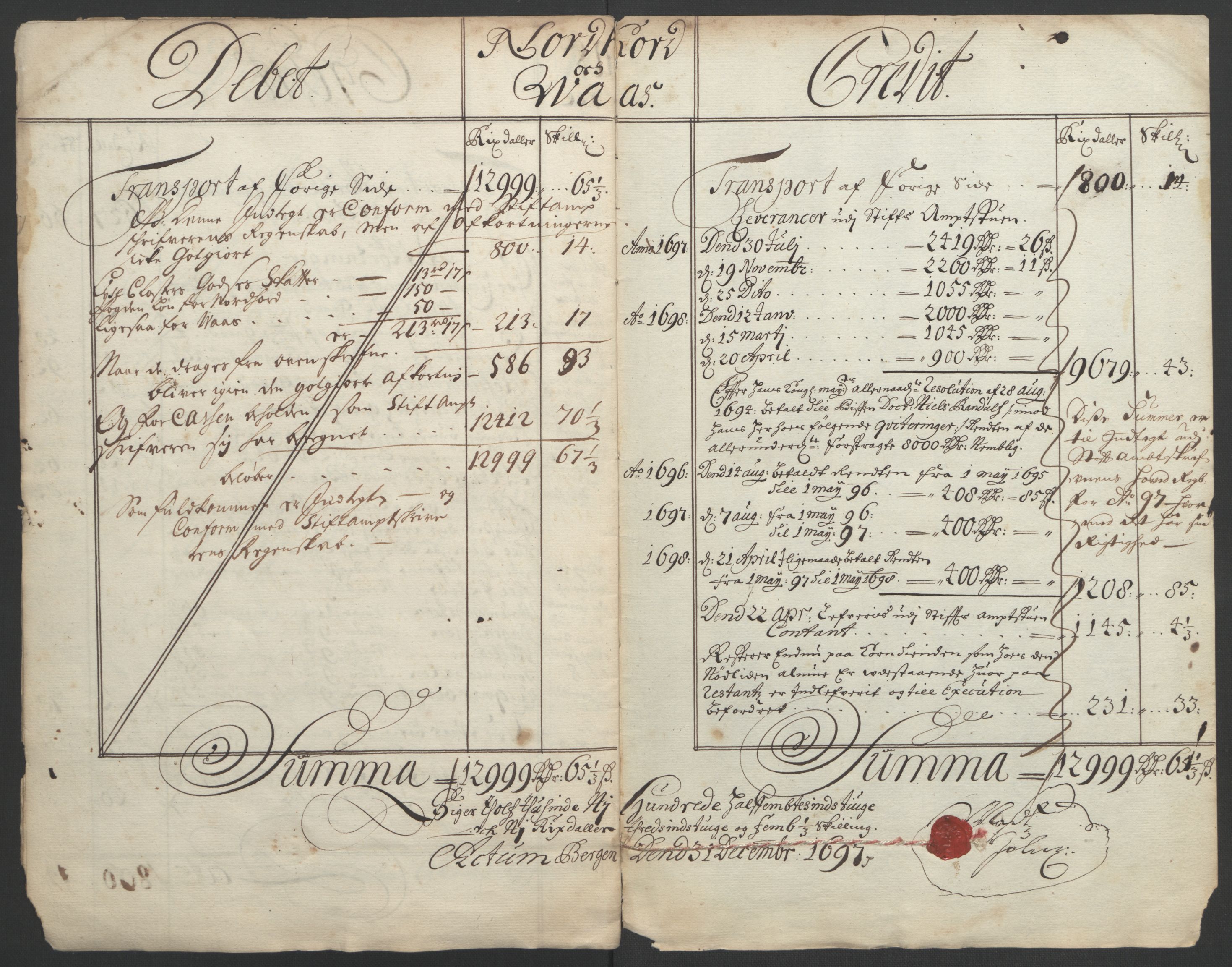 Rentekammeret inntil 1814, Reviderte regnskaper, Fogderegnskap, RA/EA-4092/R51/L3183: Fogderegnskap Nordhordland og Voss, 1695-1697, p. 308