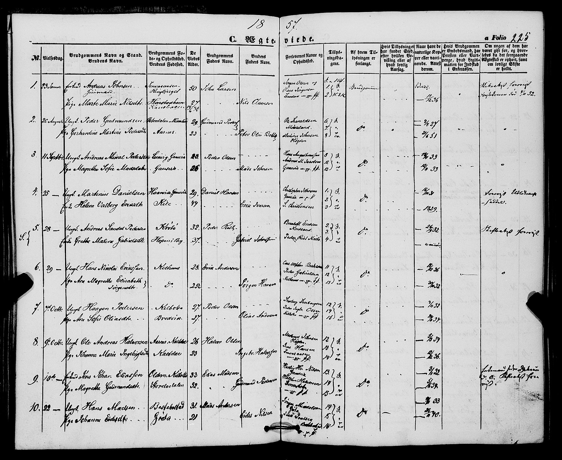 Trondenes sokneprestkontor, SATØ/S-1319/H/Ha/L0011kirke: Parish register (official) no. 11, 1853-1862, p. 225