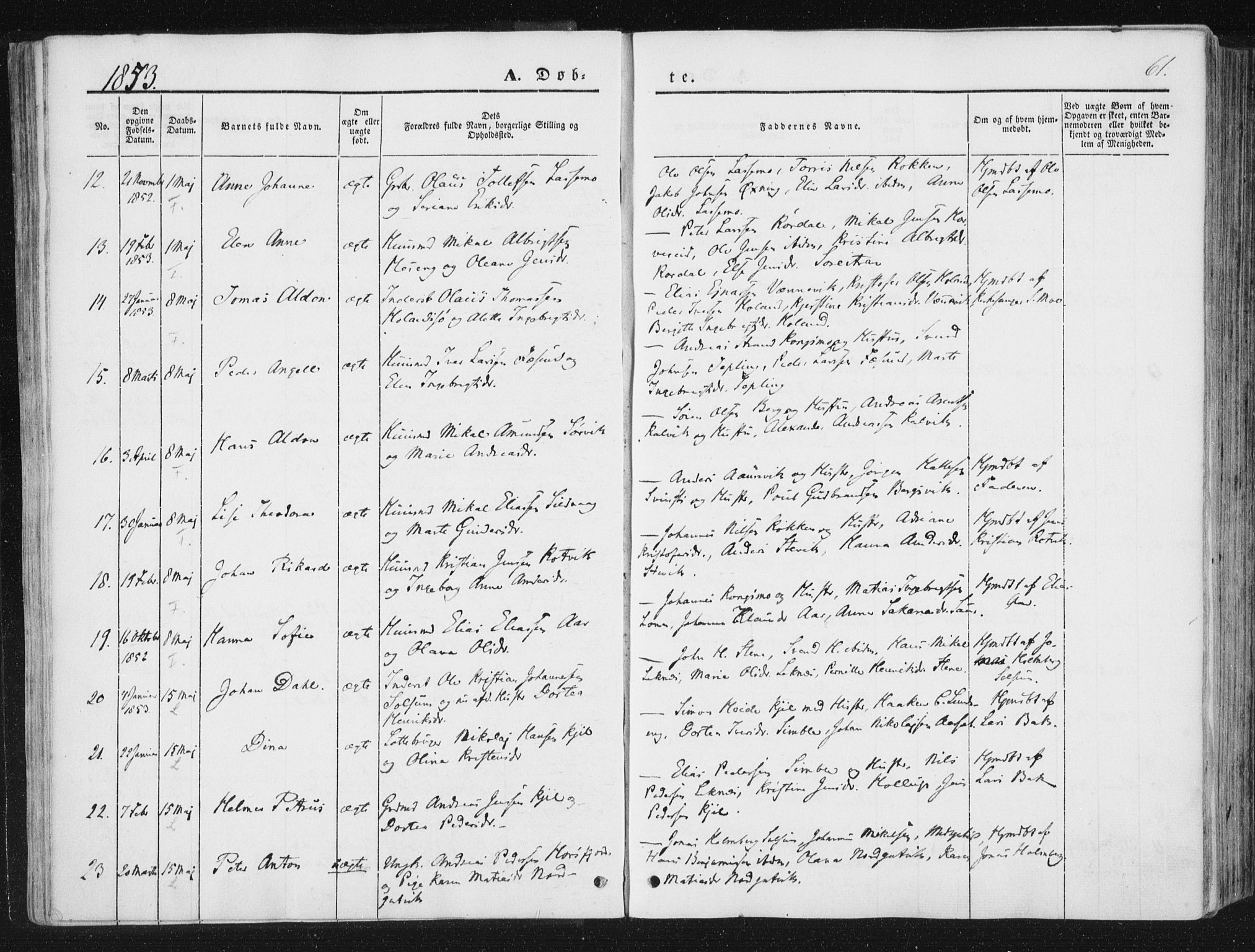 Ministerialprotokoller, klokkerbøker og fødselsregistre - Nord-Trøndelag, SAT/A-1458/780/L0640: Parish register (official) no. 780A05, 1845-1856, p. 61