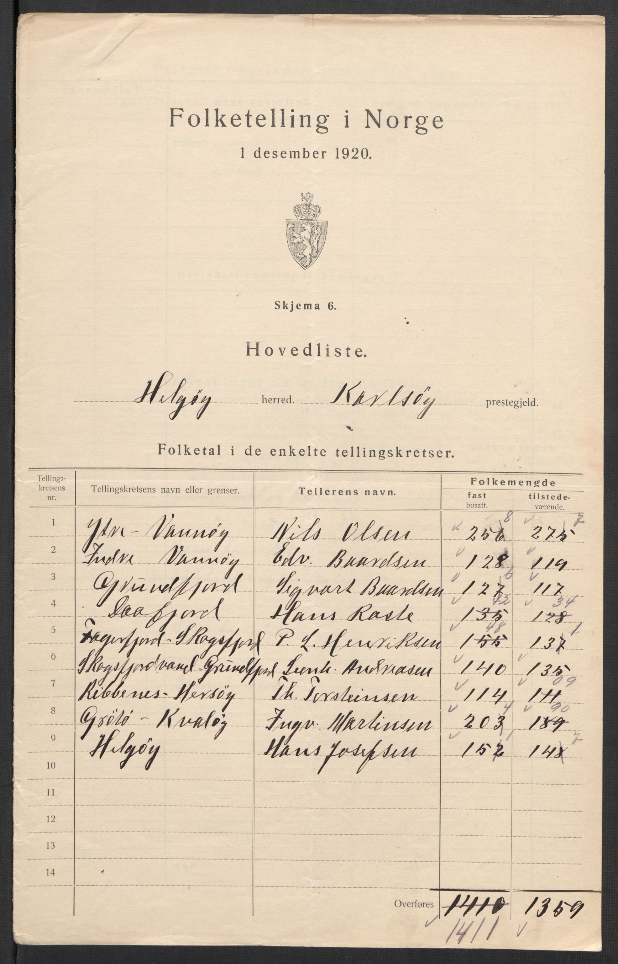 SATØ, 1920 census for Helgøy, 1920, p. 2