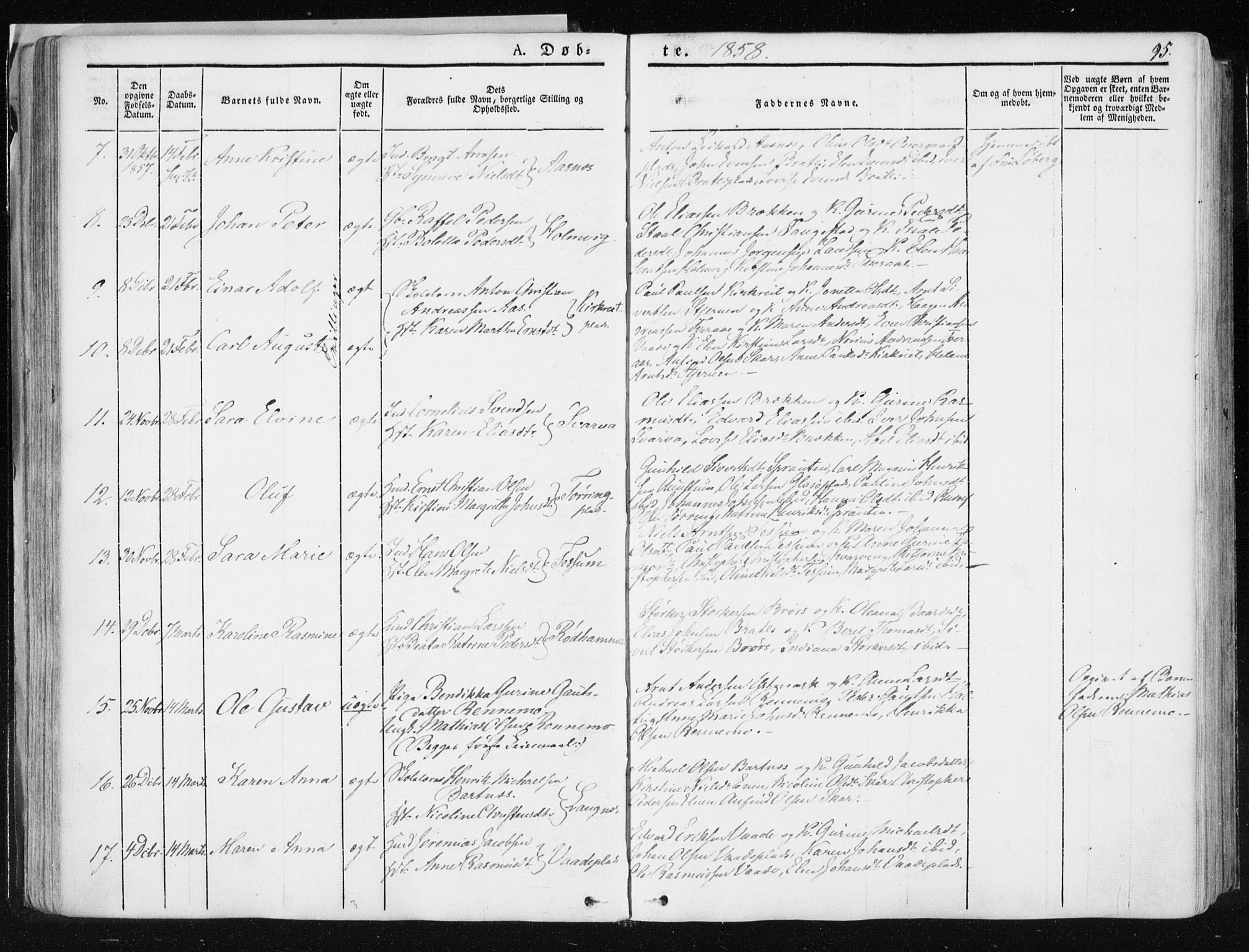 Ministerialprotokoller, klokkerbøker og fødselsregistre - Nord-Trøndelag, SAT/A-1458/741/L0393: Parish register (official) no. 741A07, 1849-1863, p. 95
