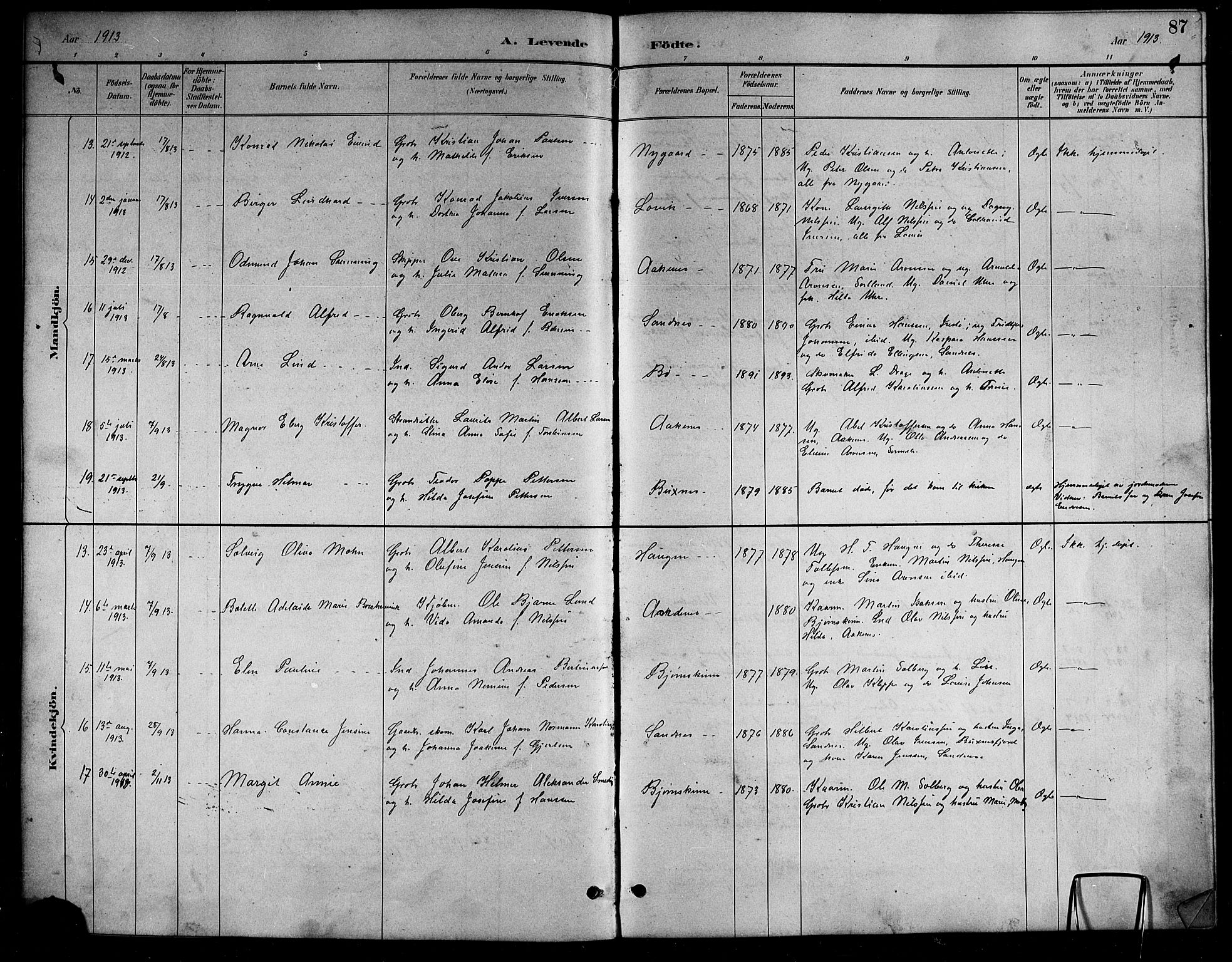 Ministerialprotokoller, klokkerbøker og fødselsregistre - Nordland, AV/SAT-A-1459/898/L1427: Parish register (copy) no. 898C02, 1887-1917, p. 87