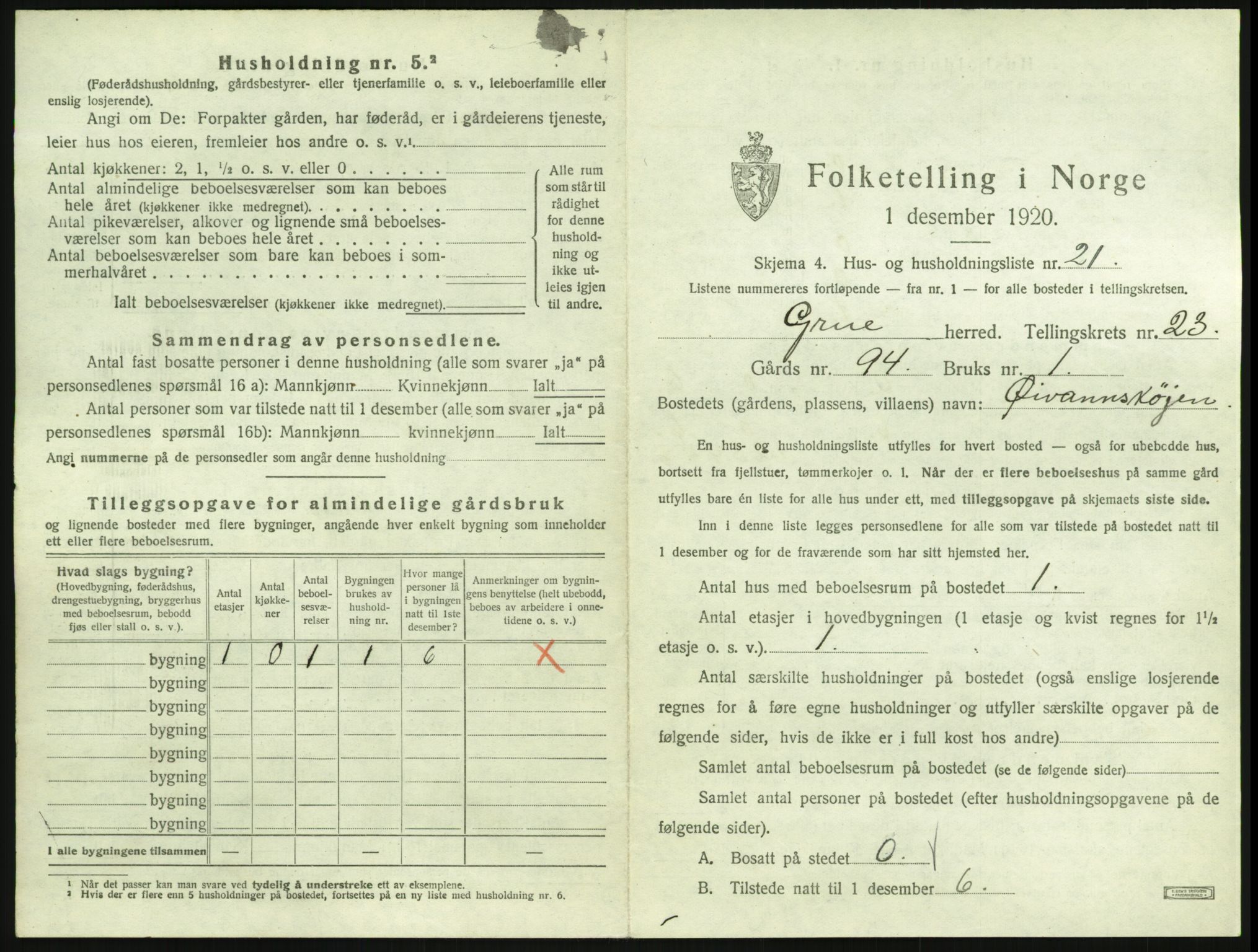 SAH, 1920 census for Grue, 1920, p. 2477