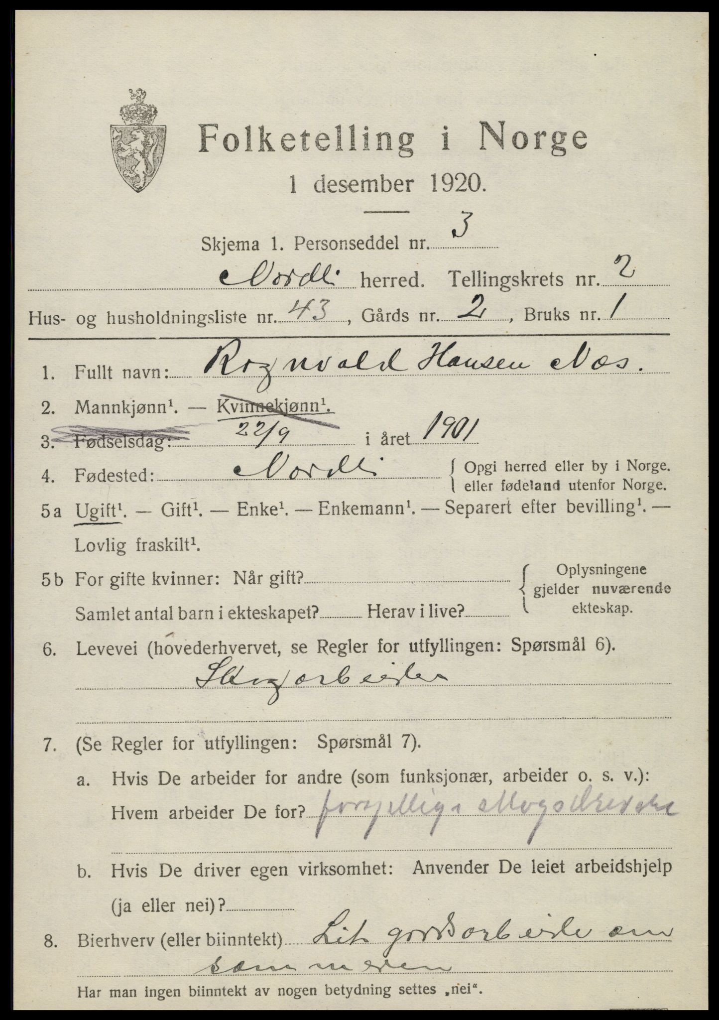 SAT, 1920 census for Nordli, 1920, p. 1383