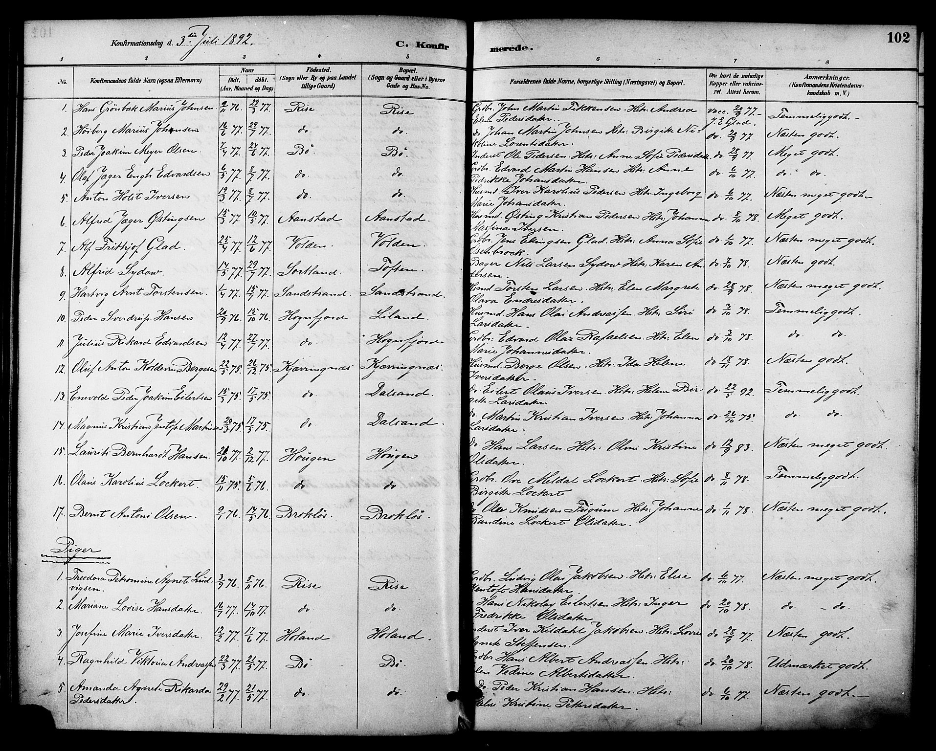 Ministerialprotokoller, klokkerbøker og fødselsregistre - Nordland, AV/SAT-A-1459/895/L1371: Parish register (official) no. 895A06, 1885-1894, p. 102