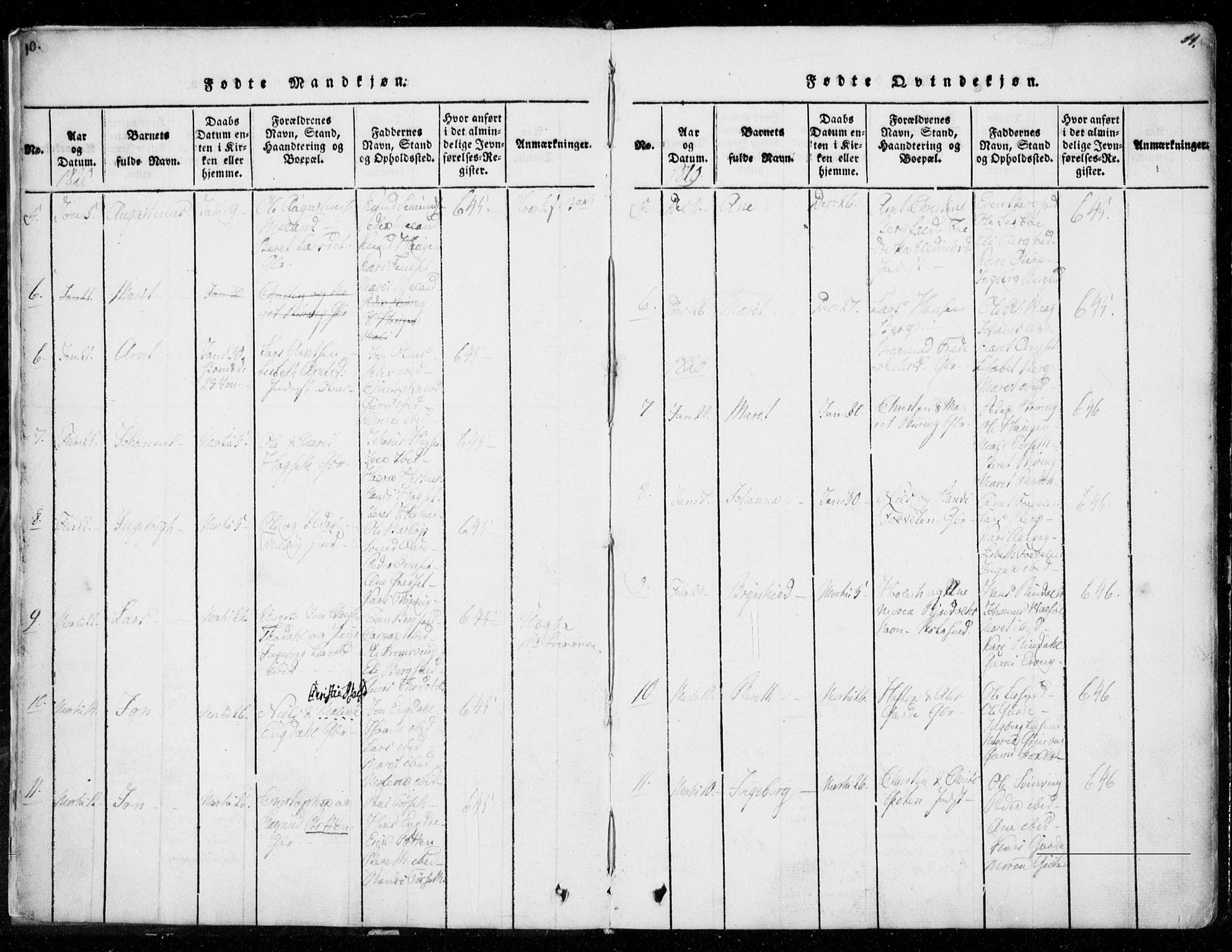 Ministerialprotokoller, klokkerbøker og fødselsregistre - Møre og Romsdal, AV/SAT-A-1454/578/L0903: Parish register (official) no. 578A02, 1819-1838, p. 10-11