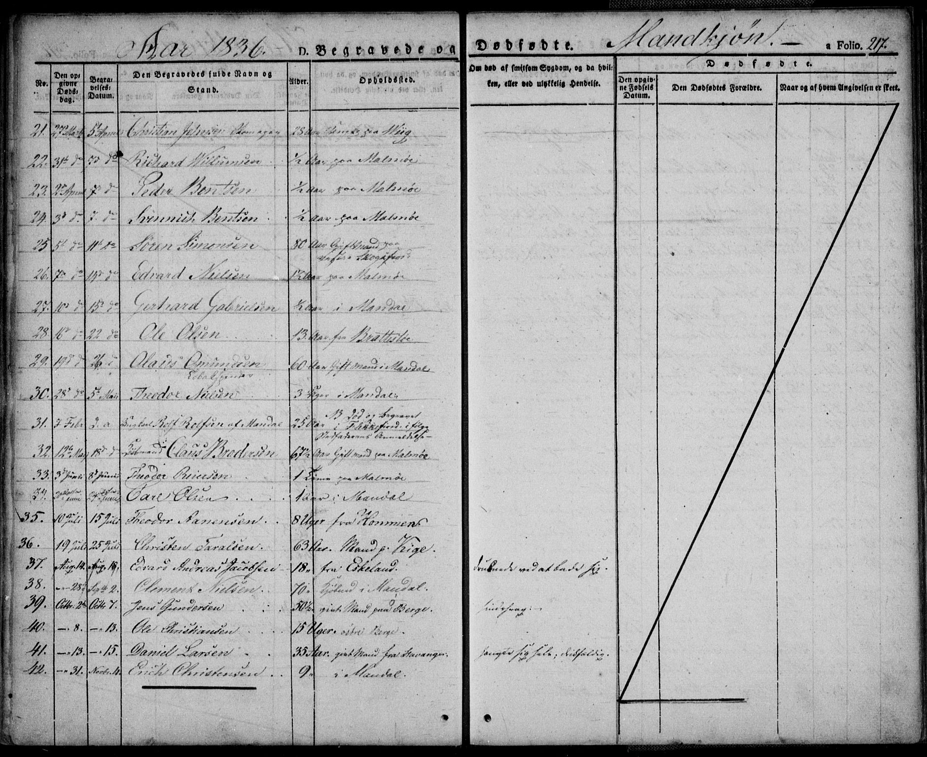 Mandal sokneprestkontor, SAK/1111-0030/F/Fa/Faa/L0011: Parish register (official) no. A 11, 1830-1839, p. 217