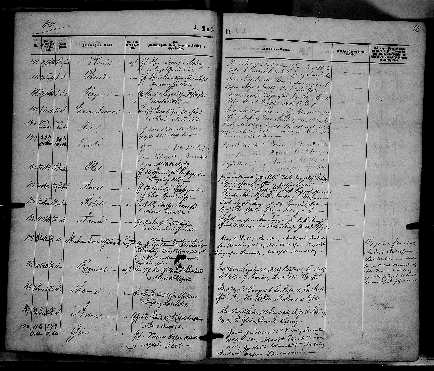 Nord-Aurdal prestekontor, SAH/PREST-132/H/Ha/Haa/L0008: Parish register (official) no. 8, 1863-1875, p. 62