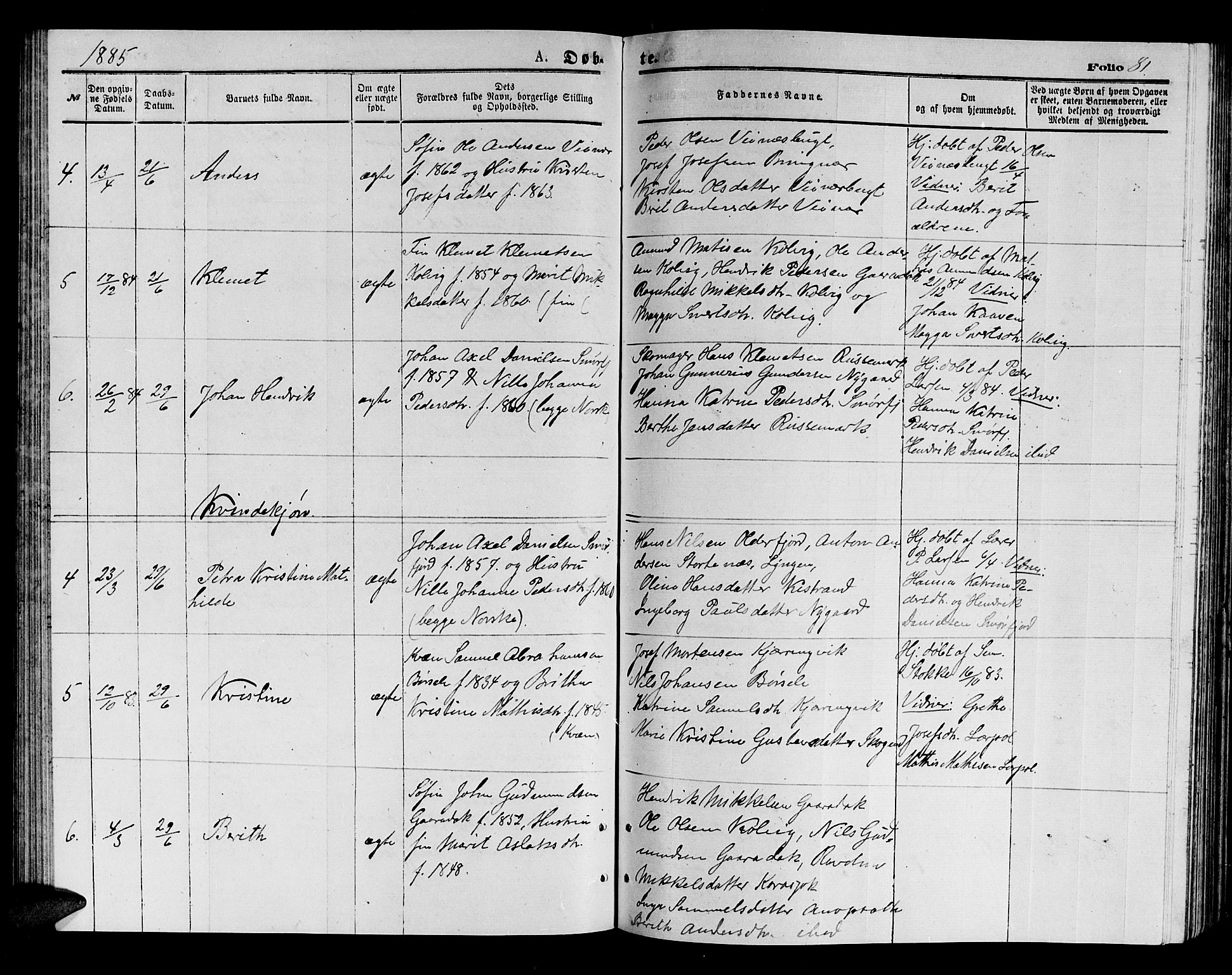 Kistrand/Porsanger sokneprestembete, AV/SATØ-S-1351/H/Hb/L0003.klokk: Parish register (copy) no. 3, 1874-1885, p. 81
