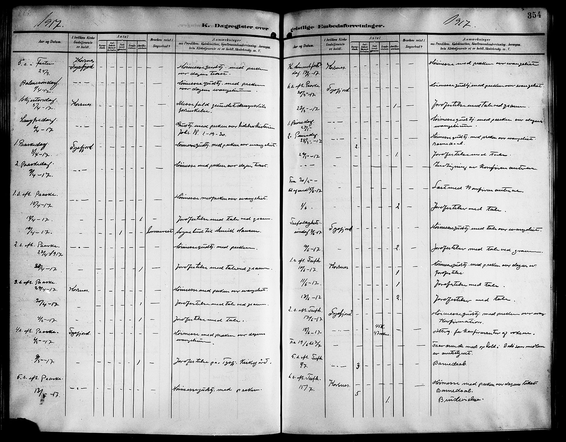 Ministerialprotokoller, klokkerbøker og fødselsregistre - Nordland, AV/SAT-A-1459/861/L0877: Parish register (copy) no. 861C03, 1903-1919, p. 354