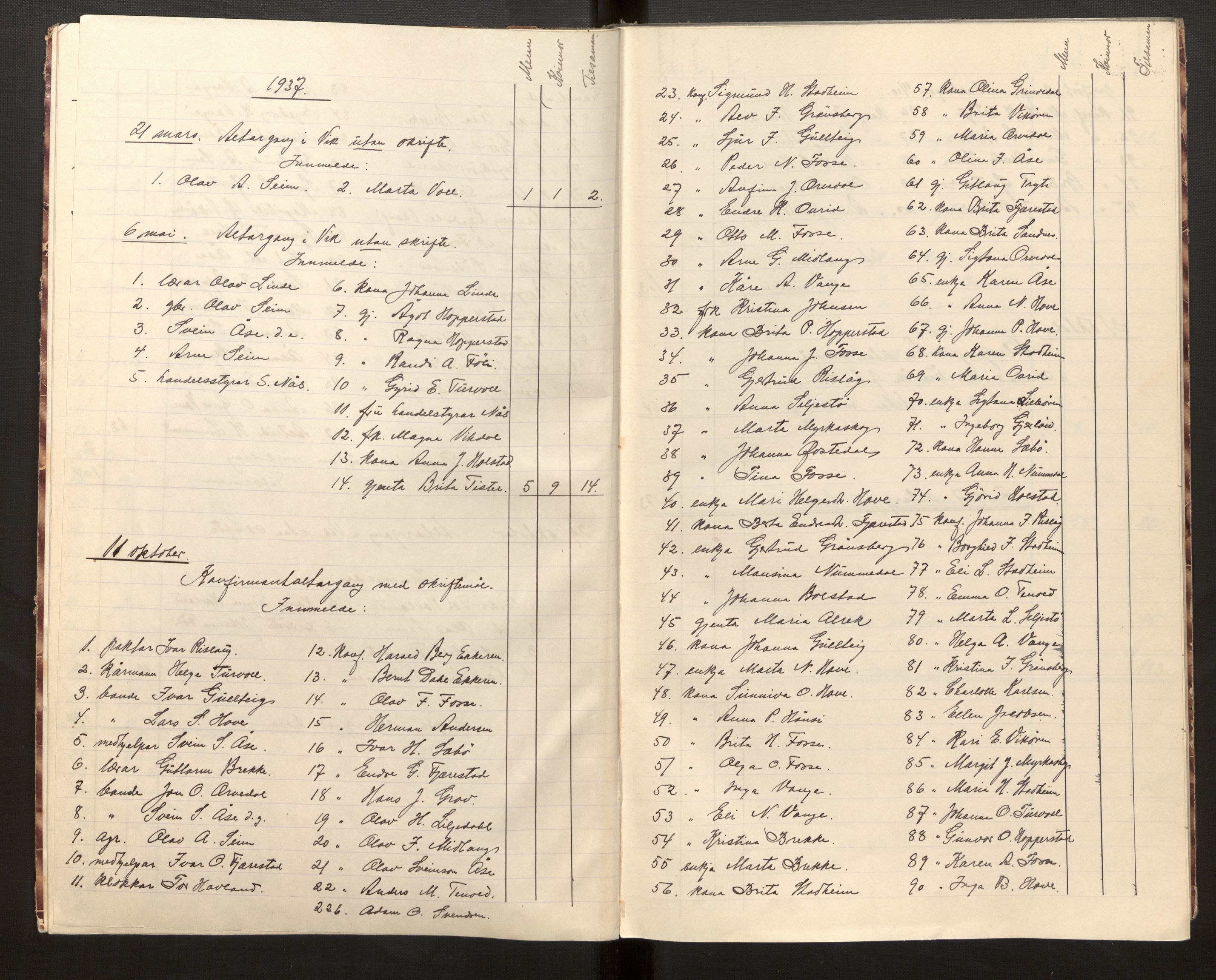 Vik sokneprestembete, AV/SAB-A-81501/H/Hb/L0003: Communicants register no. 3, 1934-1970