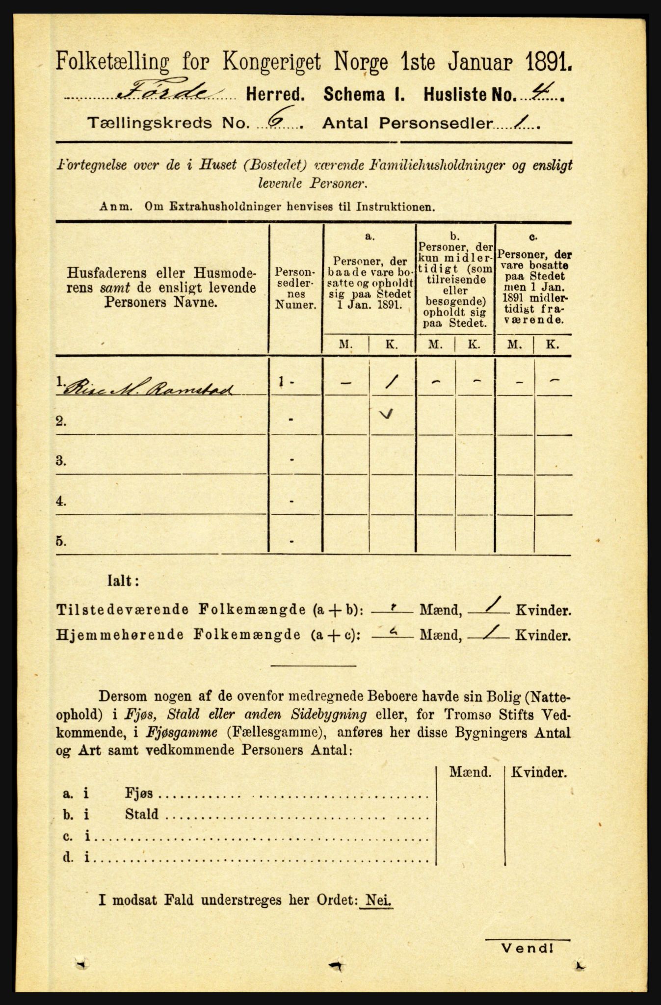 RA, 1891 census for 1432 Førde, 1891, p. 1895