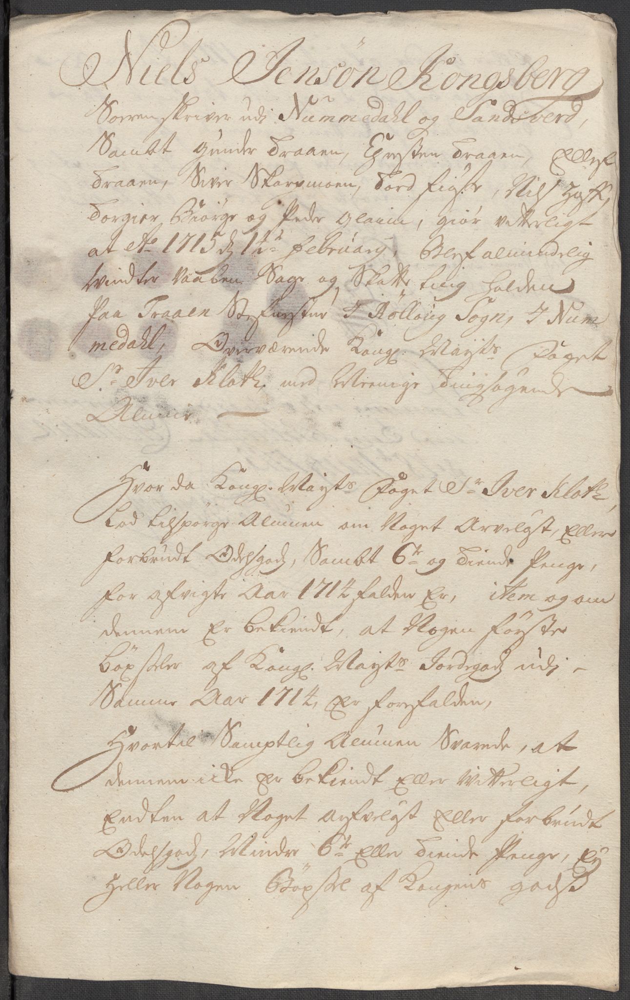 Rentekammeret inntil 1814, Reviderte regnskaper, Fogderegnskap, AV/RA-EA-4092/R24/L1589: Fogderegnskap Numedal og Sandsvær, 1714, p. 322