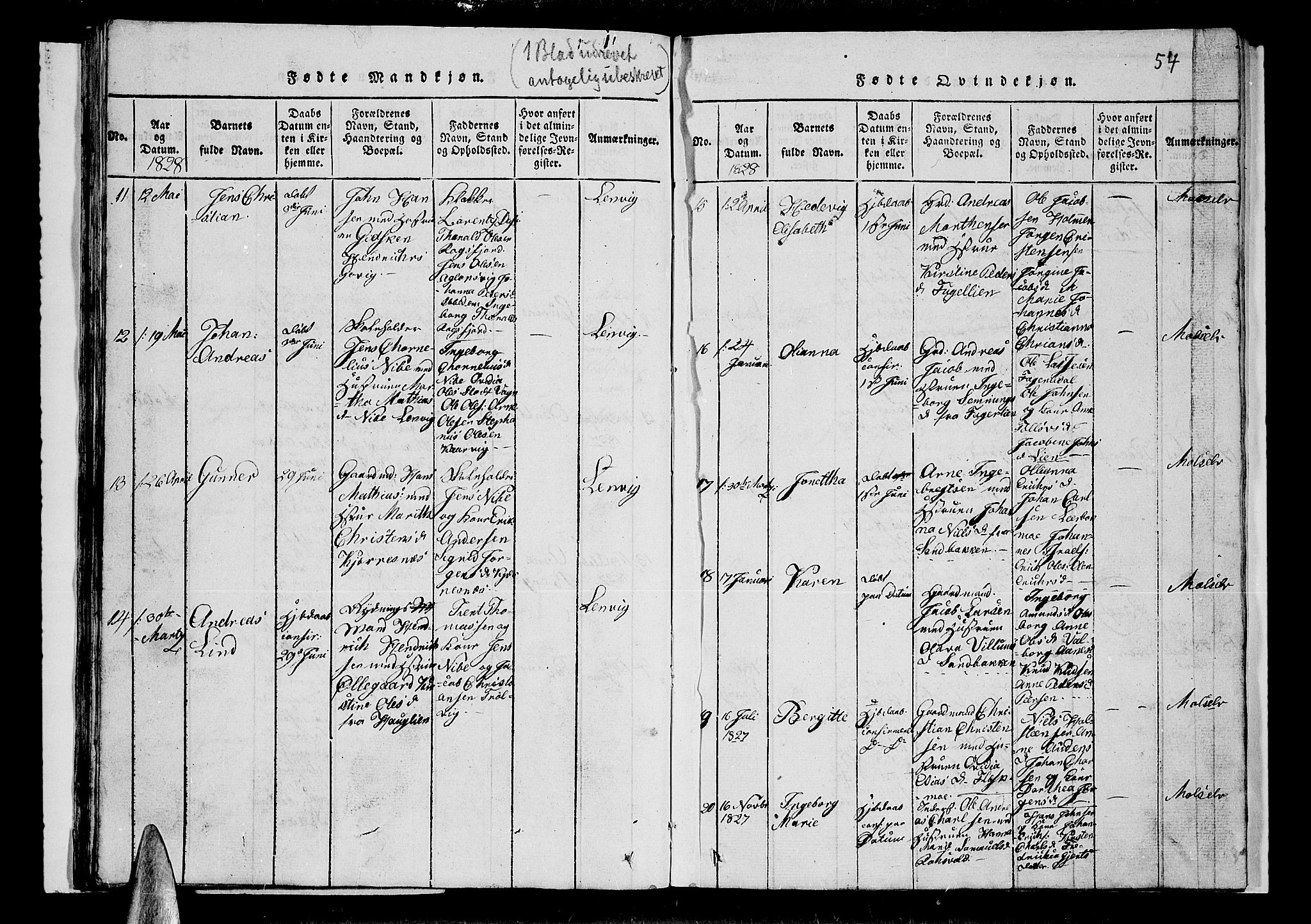 Lenvik sokneprestembete, SATØ/S-1310/H/Ha/Hab/L0001klokker: Parish register (copy) no. 1, 1822-1837, p. 54