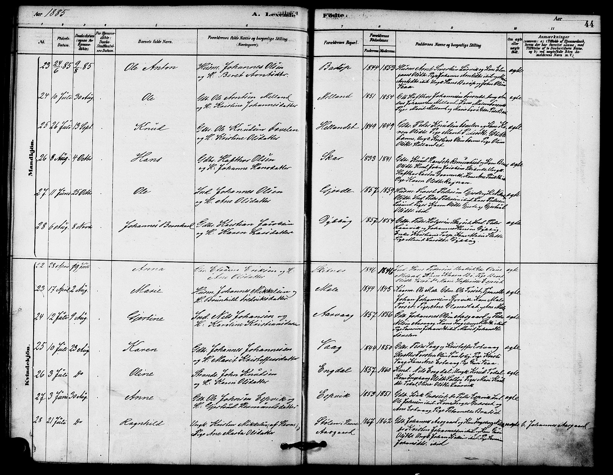 Ministerialprotokoller, klokkerbøker og fødselsregistre - Møre og Romsdal, AV/SAT-A-1454/578/L0906: Parish register (official) no. 578A05, 1878-1886, p. 44