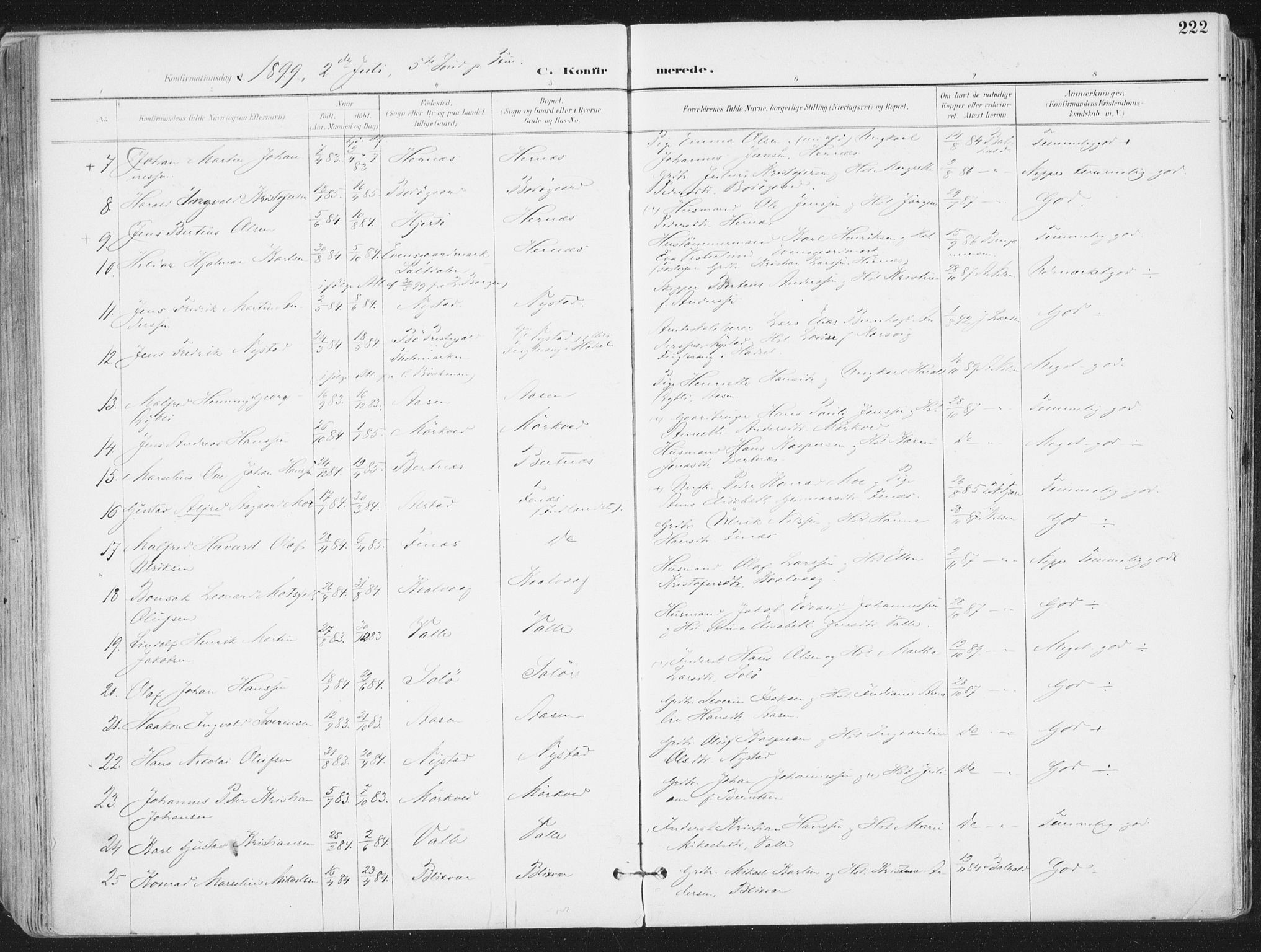 Ministerialprotokoller, klokkerbøker og fødselsregistre - Nordland, AV/SAT-A-1459/802/L0055: Parish register (official) no. 802A02, 1894-1915, p. 222