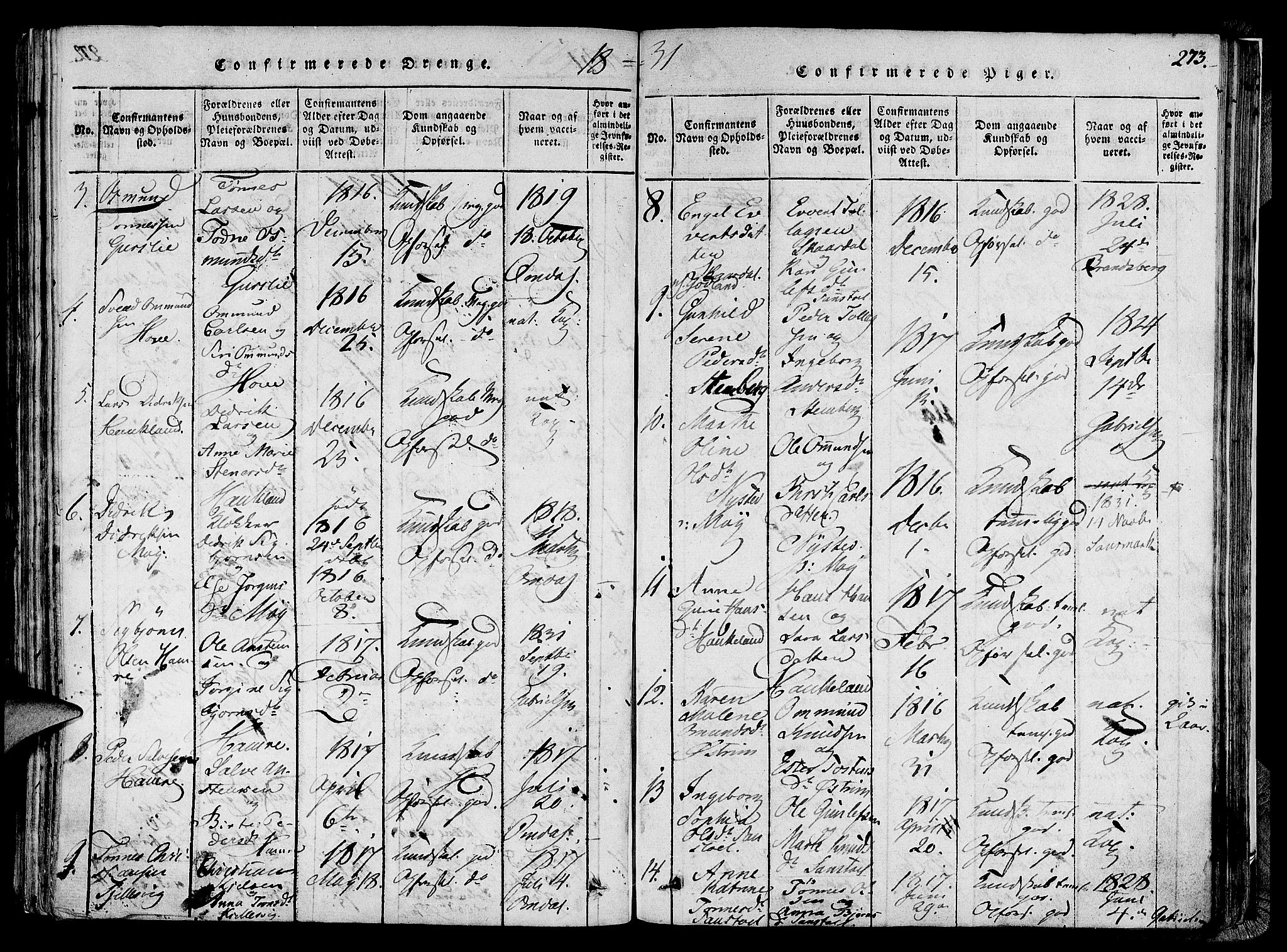 Lund sokneprestkontor, SAST/A-101809/S06/L0005: Parish register (official) no. A 5, 1815-1833, p. 273