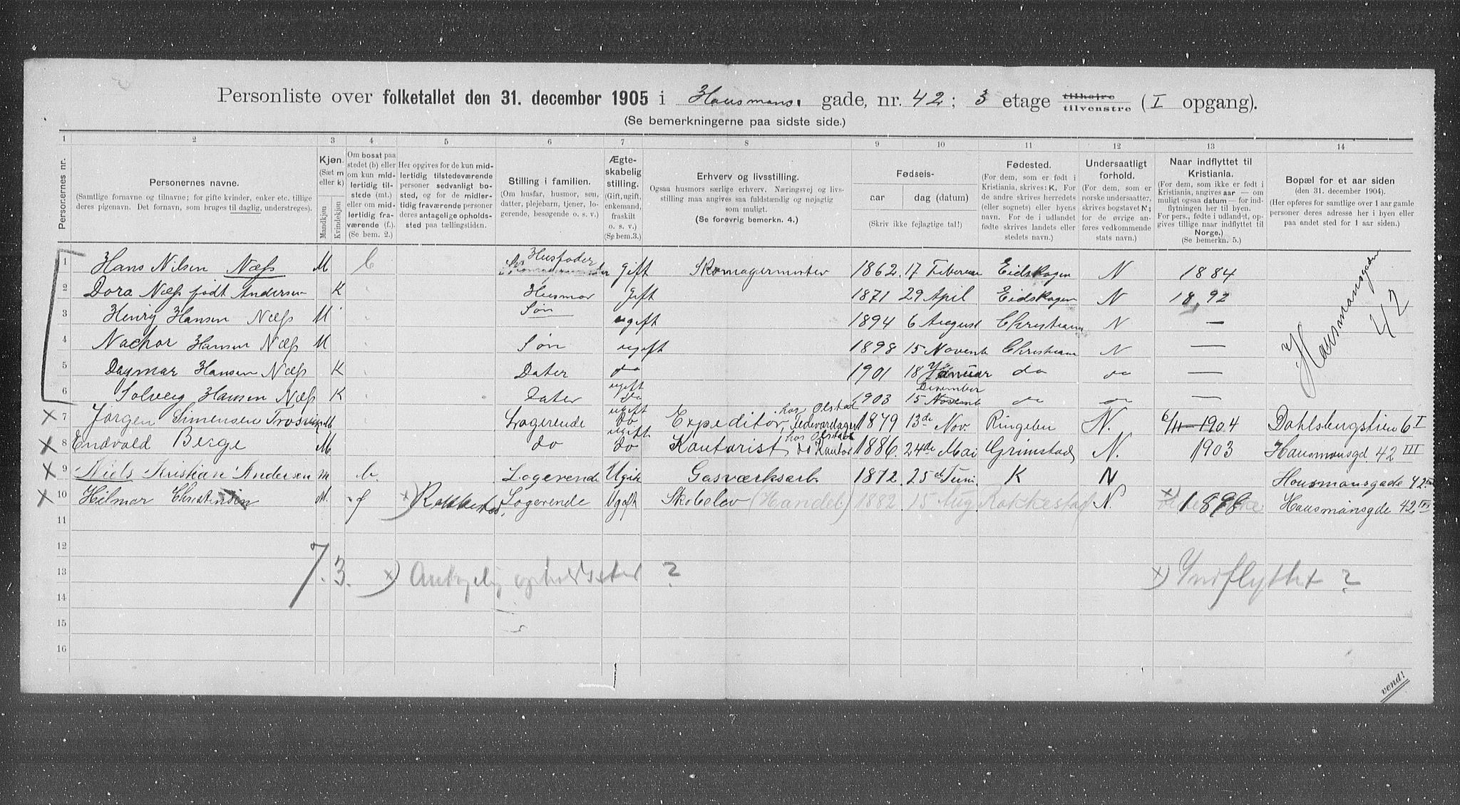 OBA, Municipal Census 1905 for Kristiania, 1905, p. 18457