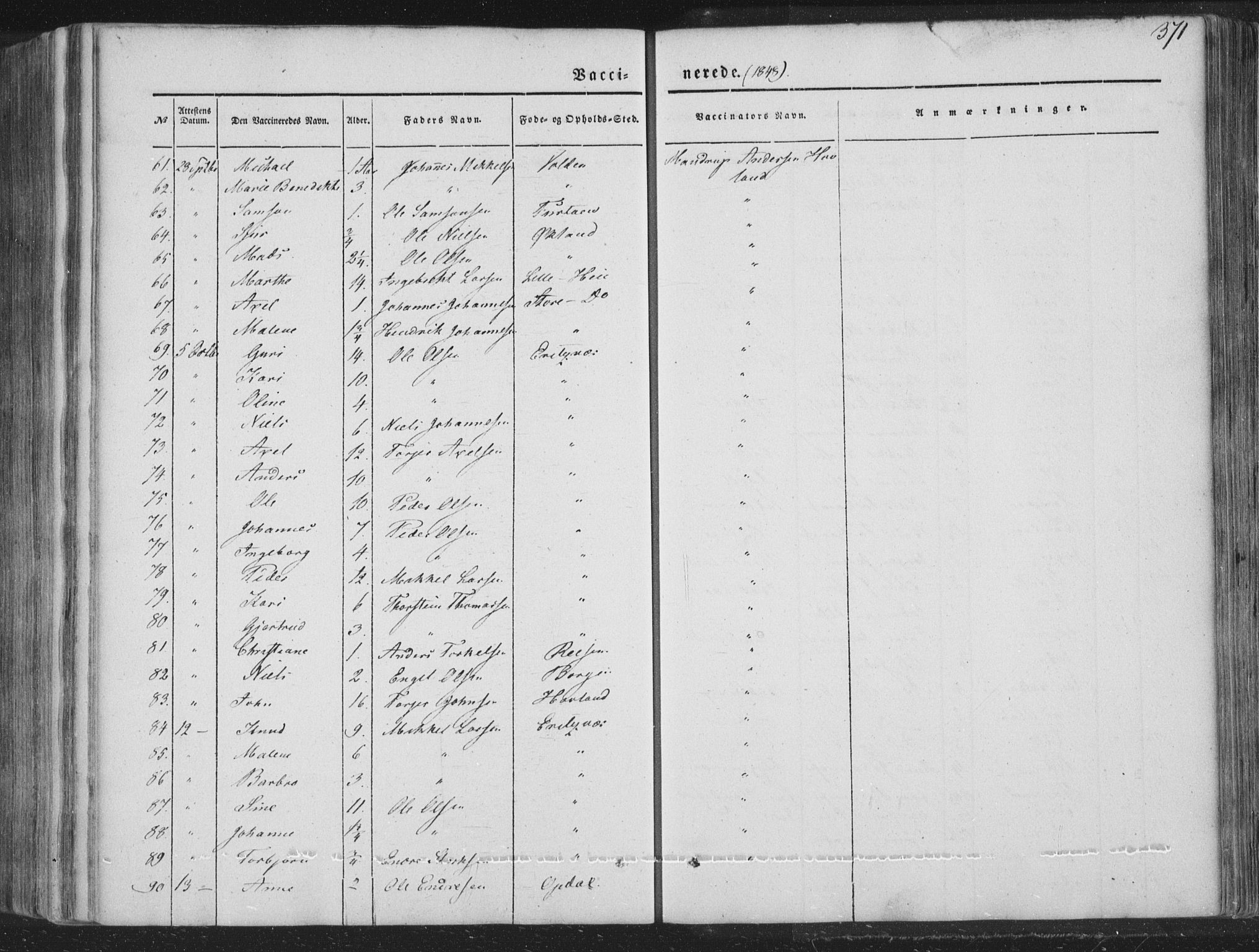 Tysnes sokneprestembete, AV/SAB-A-78601/H/Haa: Parish register (official) no. A 10, 1848-1859, p. 371