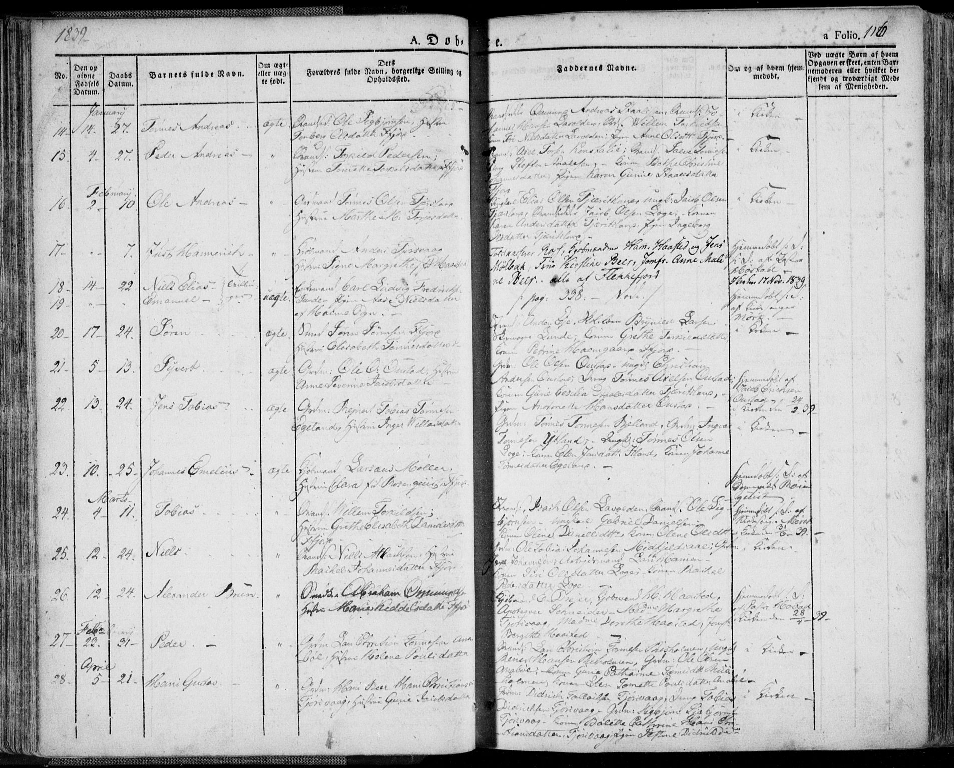 Flekkefjord sokneprestkontor, SAK/1111-0012/F/Fa/Fac/L0003: Parish register (official) no. A 3, 1826-1841, p. 116