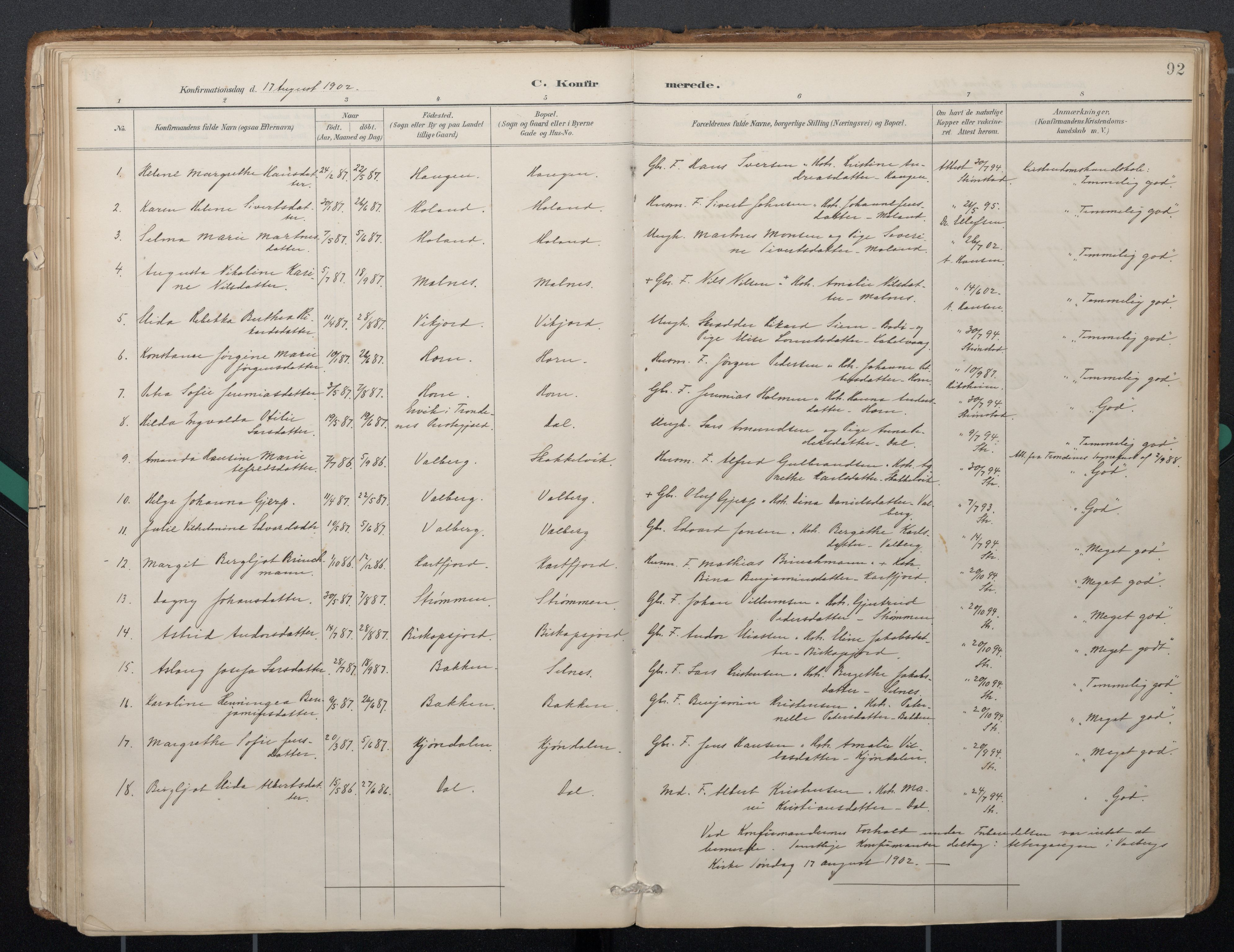 Ministerialprotokoller, klokkerbøker og fødselsregistre - Nordland, AV/SAT-A-1459/884/L1193: Parish register (official) no. 884A01, 1888-1905, p. 92