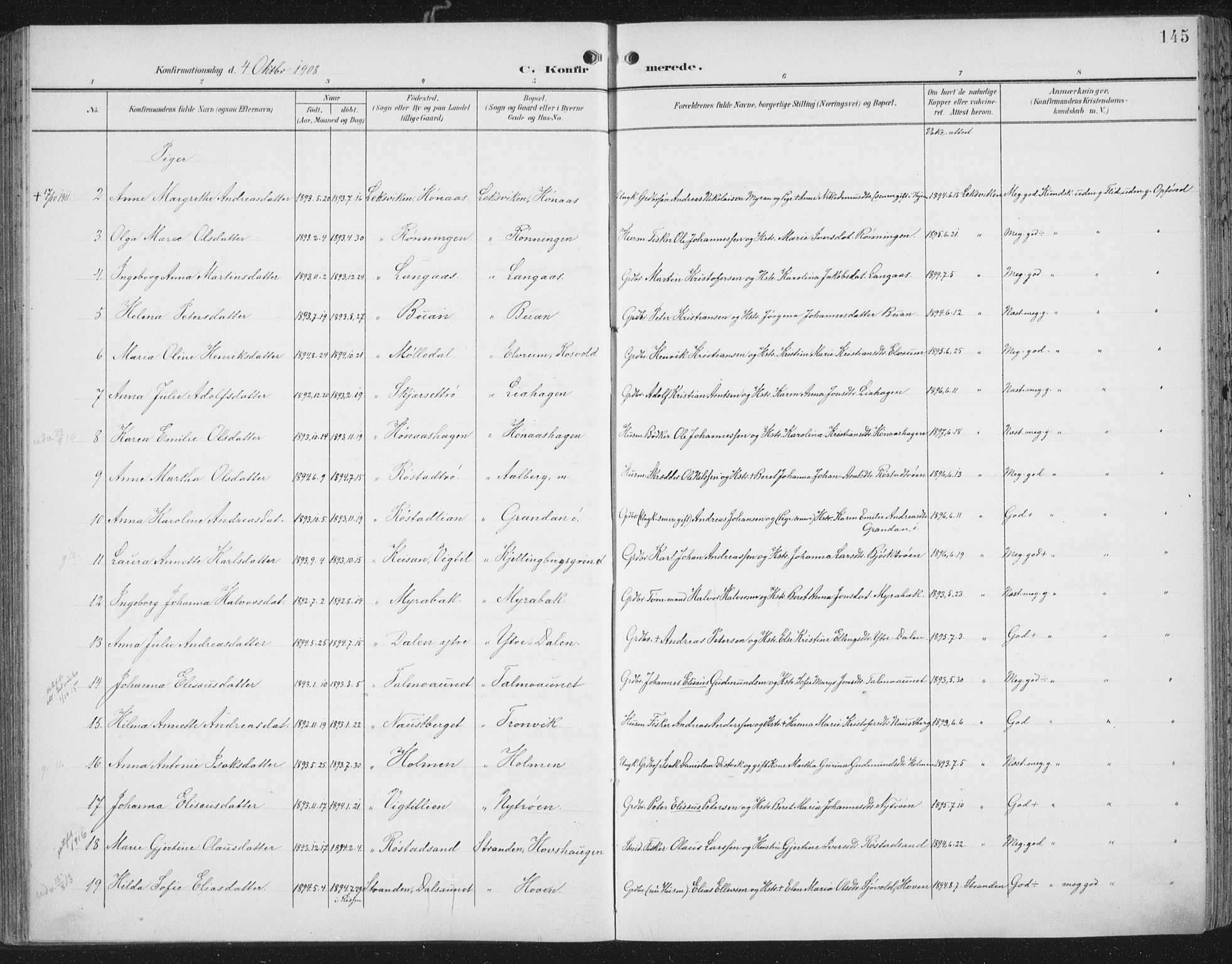 Ministerialprotokoller, klokkerbøker og fødselsregistre - Nord-Trøndelag, SAT/A-1458/701/L0011: Parish register (official) no. 701A11, 1899-1915, p. 145