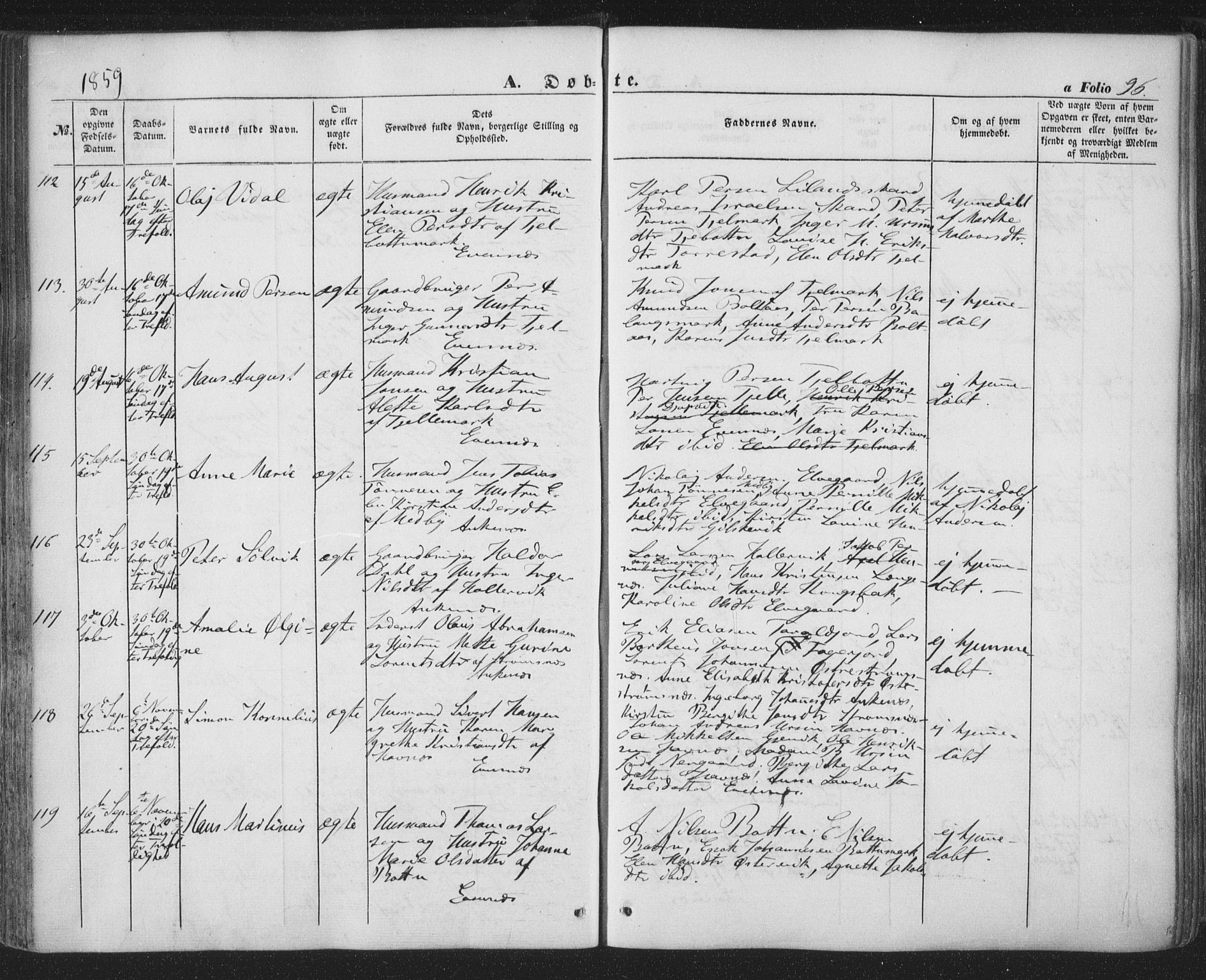 Ministerialprotokoller, klokkerbøker og fødselsregistre - Nordland, SAT/A-1459/863/L0895: Parish register (official) no. 863A07, 1851-1860, p. 96