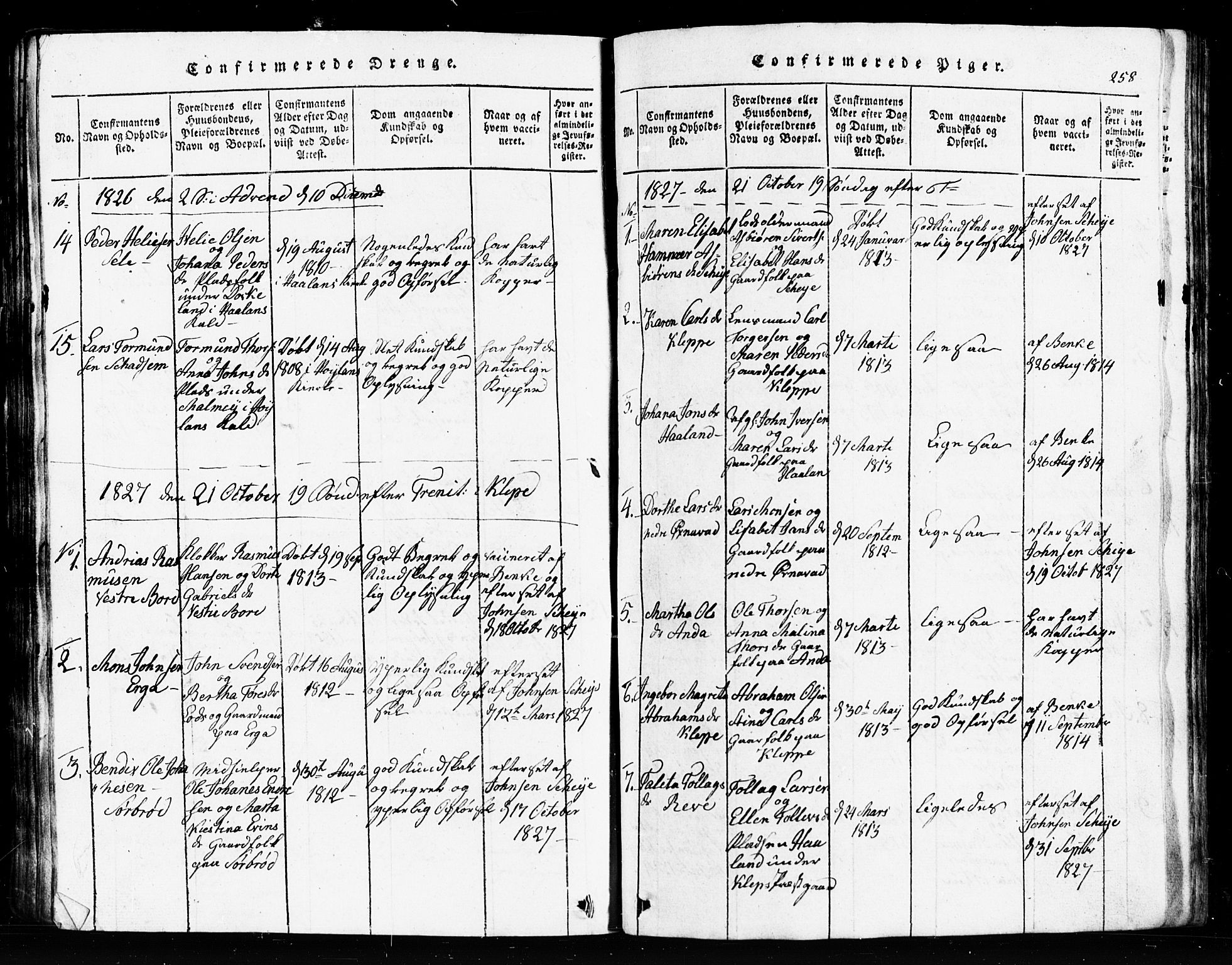 Klepp sokneprestkontor, SAST/A-101803/001/3/30BB/L0001: Parish register (copy) no.  B 1, 1816-1859, p. 258