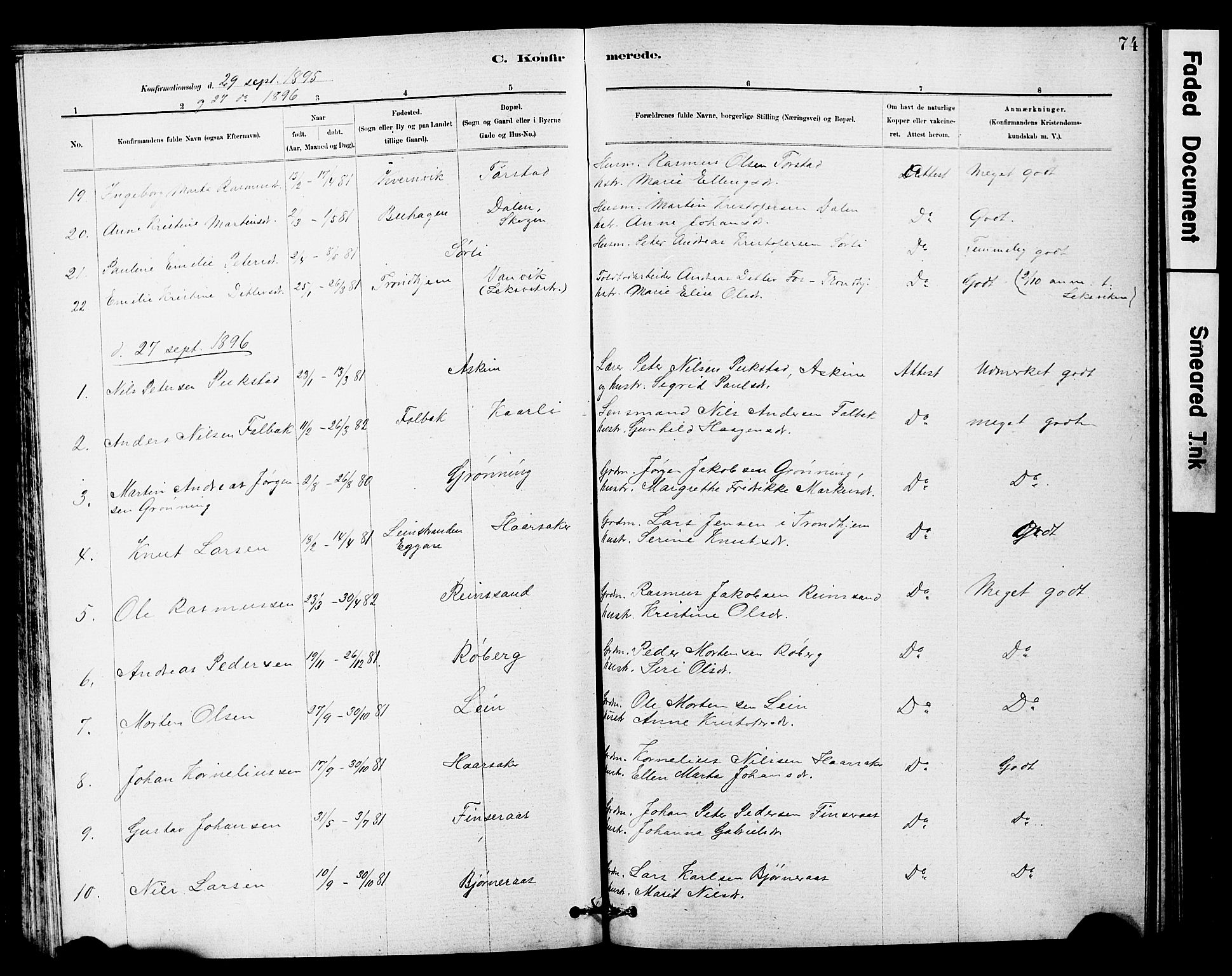 Ministerialprotokoller, klokkerbøker og fødselsregistre - Sør-Trøndelag, SAT/A-1456/646/L0628: Parish register (copy) no. 646C01, 1880-1903, p. 74
