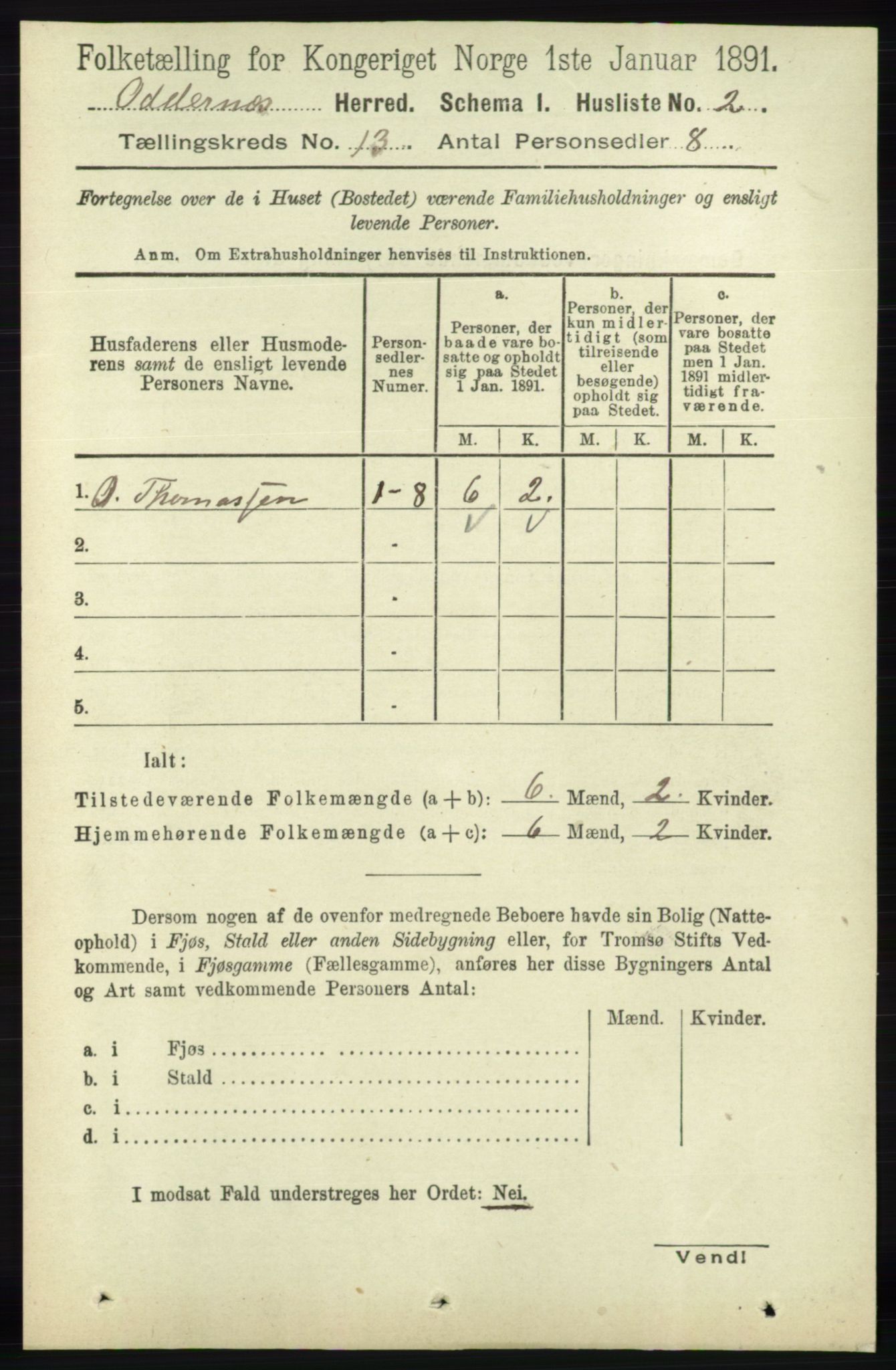 RA, 1891 census for 1012 Oddernes, 1891, p. 4599