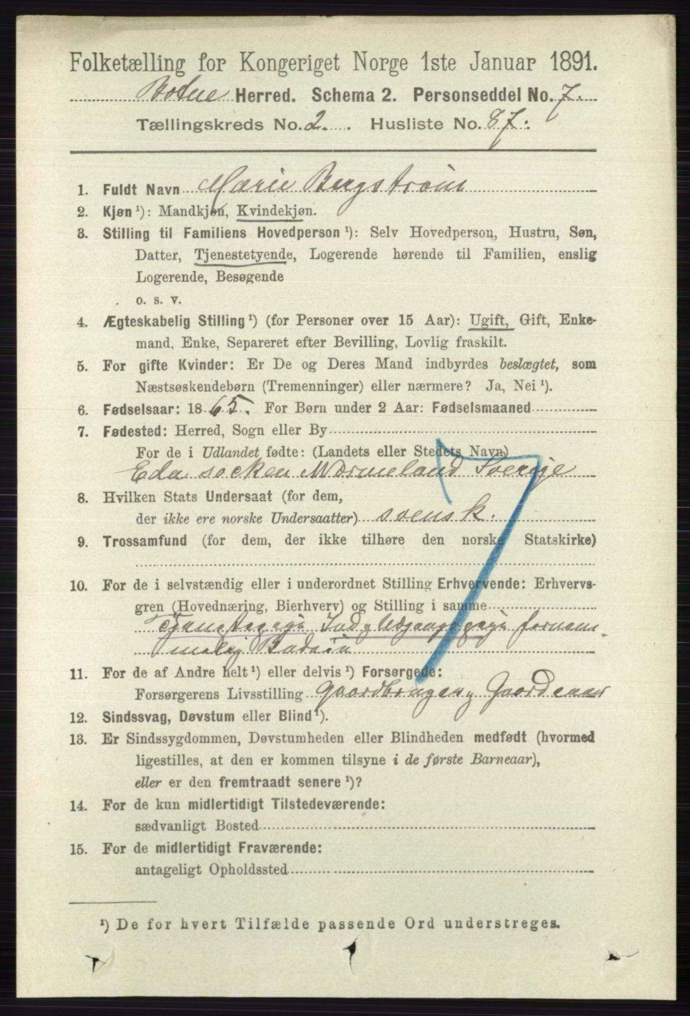 RA, 1891 census for 0715 Botne, 1891, p. 1160