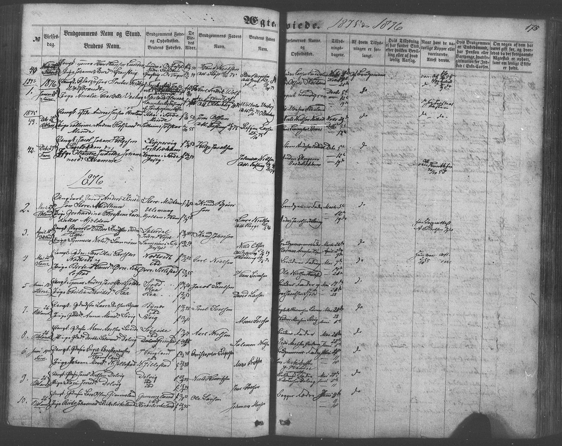 Fana Sokneprestembete, SAB/A-75101/H/Haa/Haaa/L0012: Parish register (official) no. A 12, 1862-1878, p. 175
