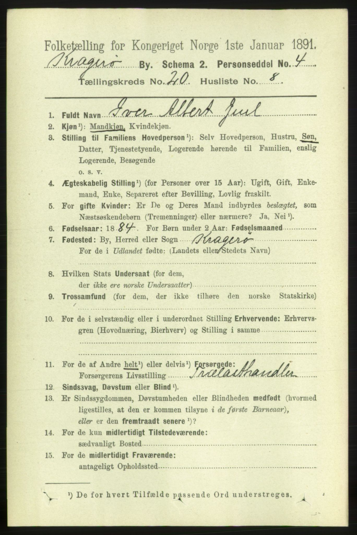 RA, 1891 census for 0801 Kragerø, 1891, p. 4662