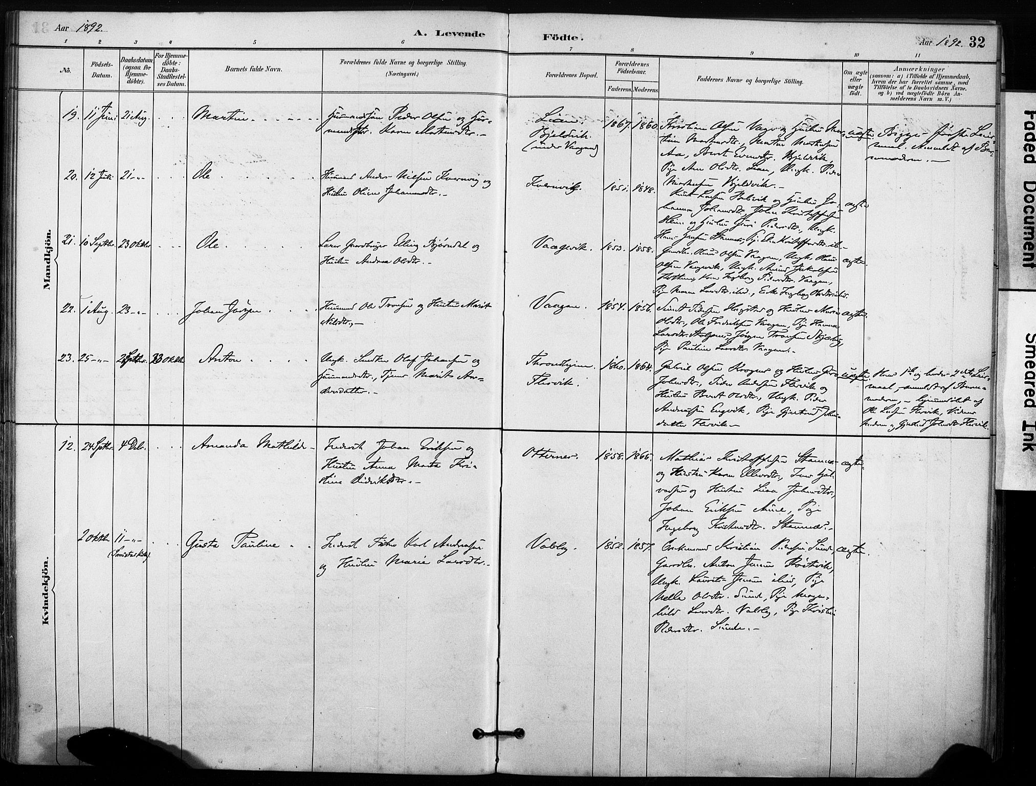 Ministerialprotokoller, klokkerbøker og fødselsregistre - Sør-Trøndelag, AV/SAT-A-1456/633/L0518: Parish register (official) no. 633A01, 1884-1906, p. 32