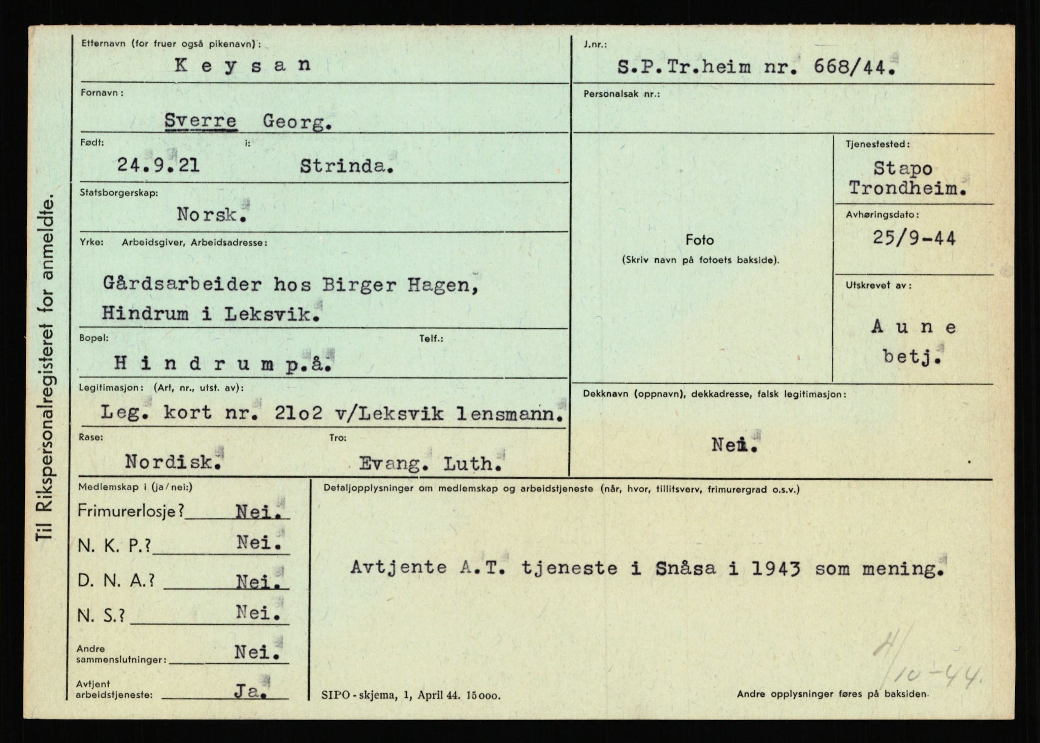 Statspolitiet - Hovedkontoret / Osloavdelingen, AV/RA-S-1329/C/Ca/L0008: Johan(nes)sen - Knoph, 1943-1945, p. 3992