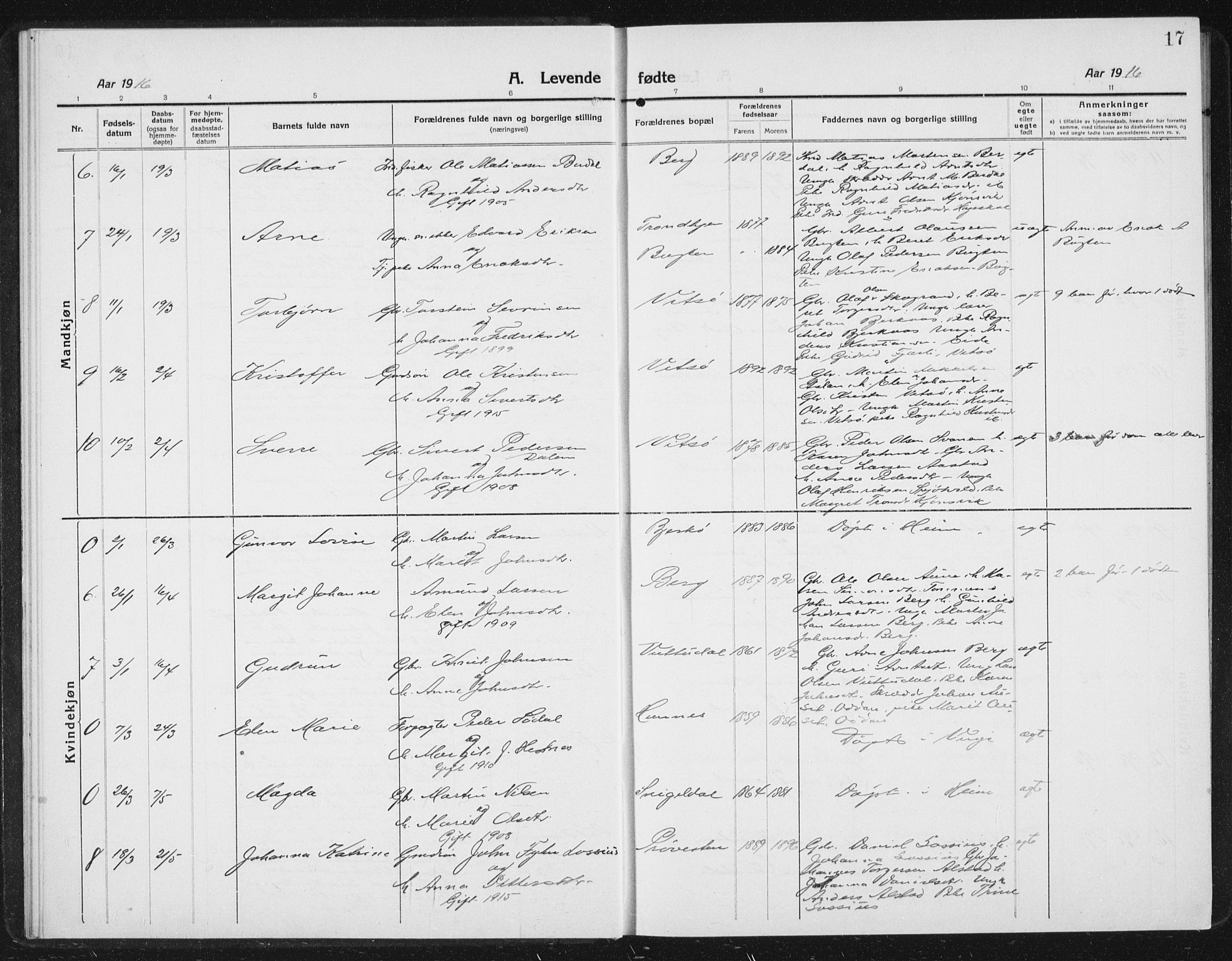 Ministerialprotokoller, klokkerbøker og fødselsregistre - Sør-Trøndelag, SAT/A-1456/630/L0506: Parish register (copy) no. 630C04, 1914-1933, p. 17