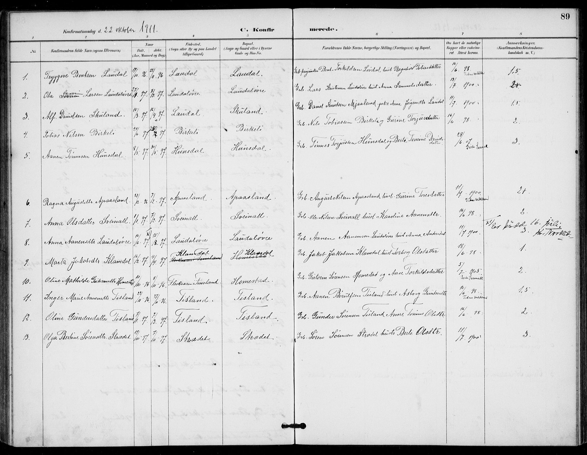 Holum sokneprestkontor, AV/SAK-1111-0022/F/Fa/Fab/L0007: Parish register (official) no. A 7, 1887-1912, p. 89