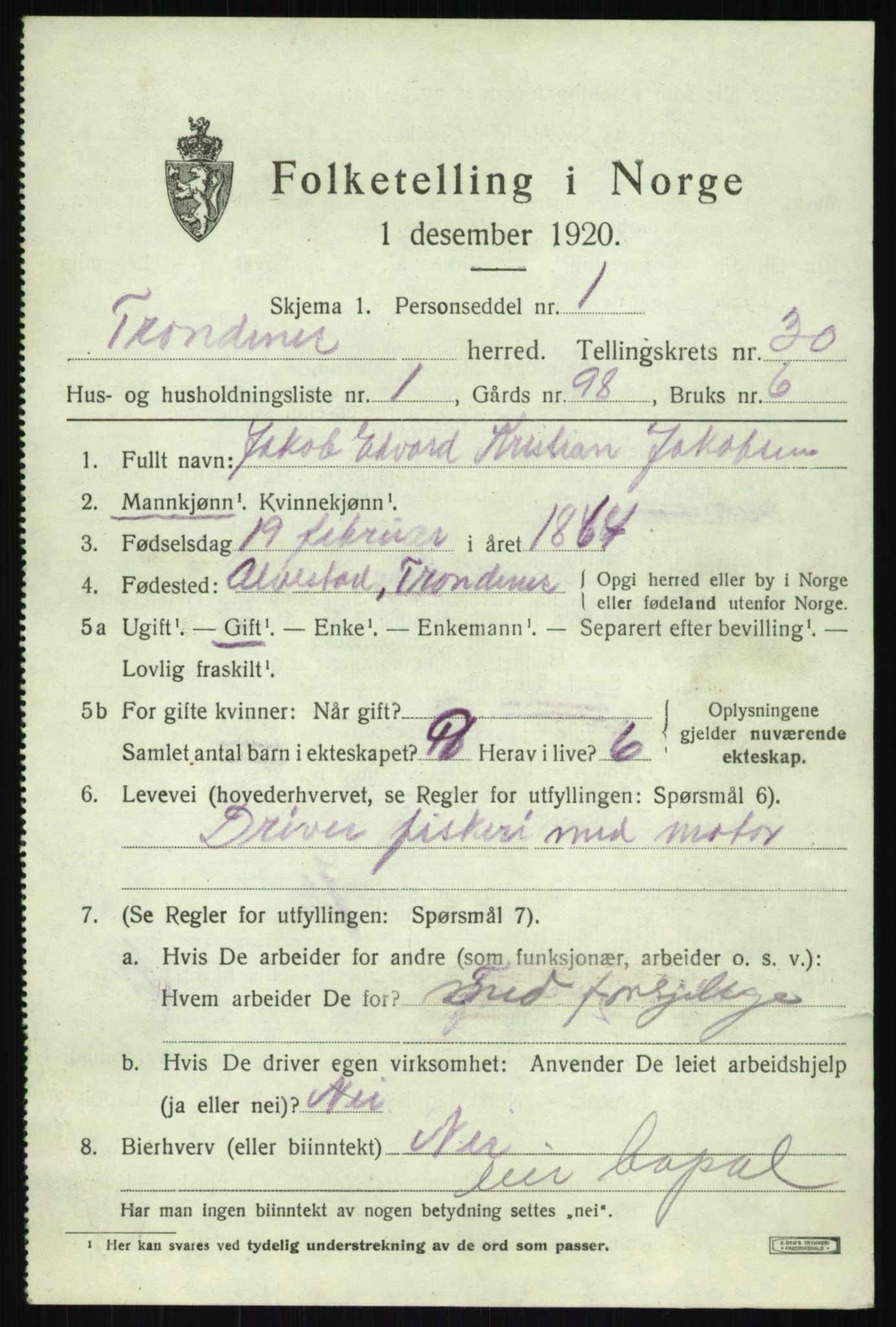 SATØ, 1920 census for Trondenes, 1920, p. 21123