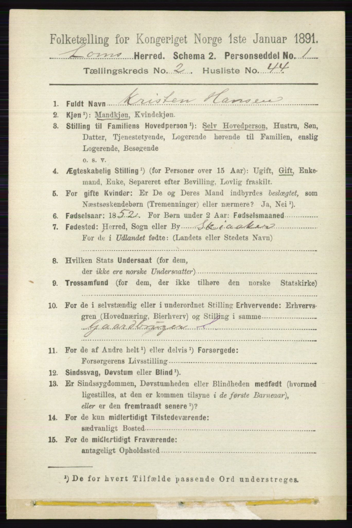 RA, 1891 census for 0514 Lom, 1891, p. 1084