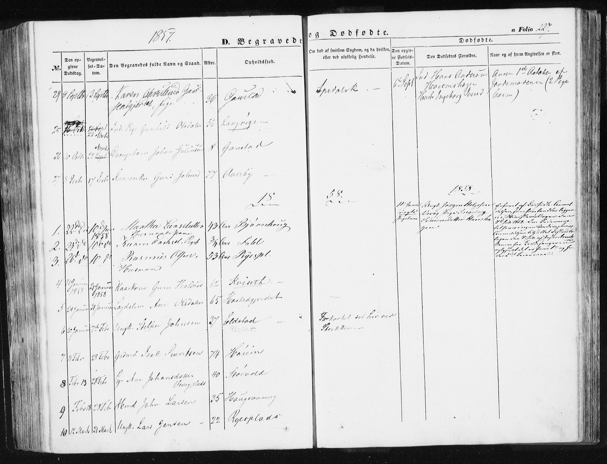 Ministerialprotokoller, klokkerbøker og fødselsregistre - Sør-Trøndelag, SAT/A-1456/612/L0376: Parish register (official) no. 612A08, 1846-1859, p. 227