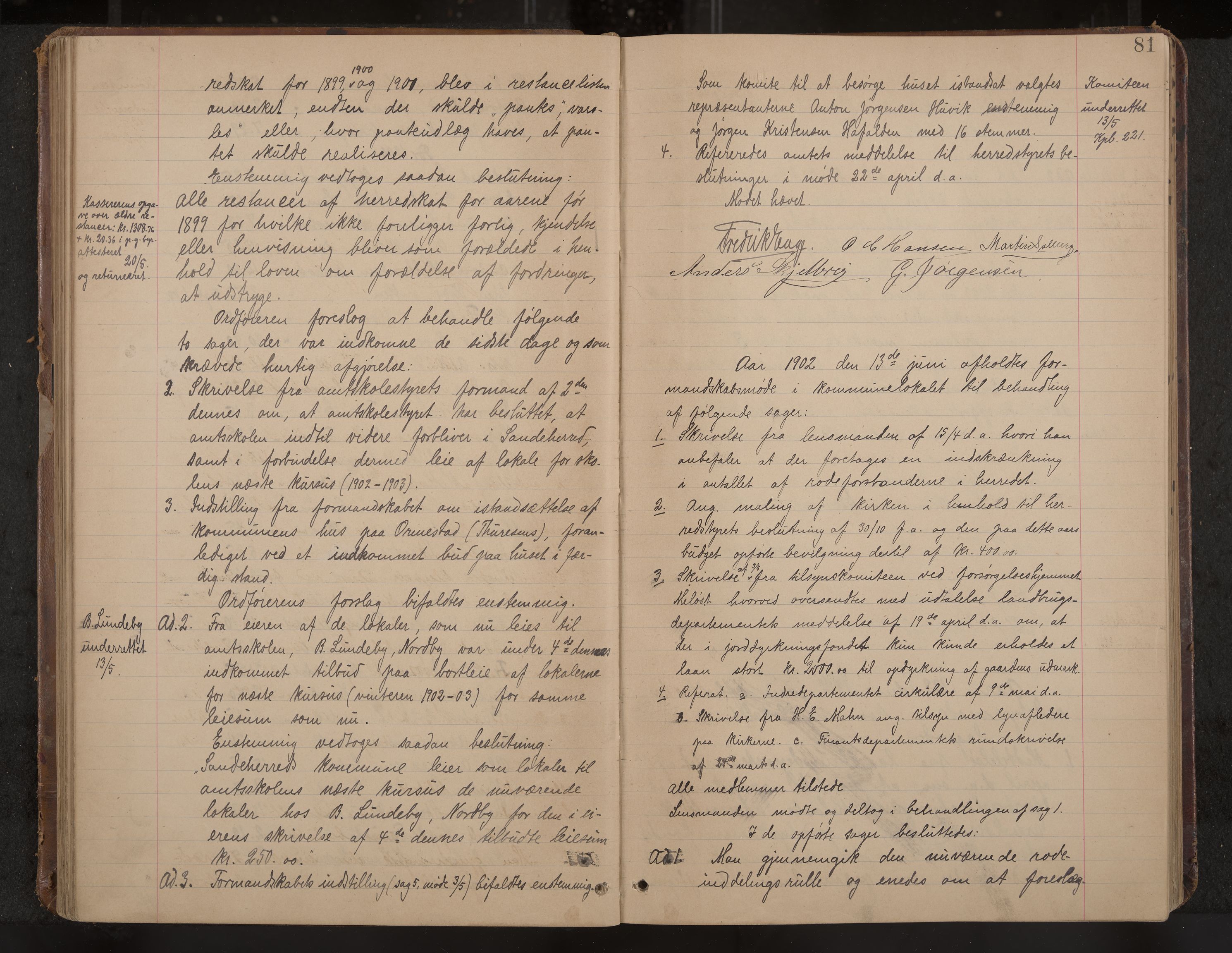 Sandar formannskap og sentraladministrasjon, IKAK/0724021/A/Aa/L0003: Møtebok med register, 1900-1907, p. 81