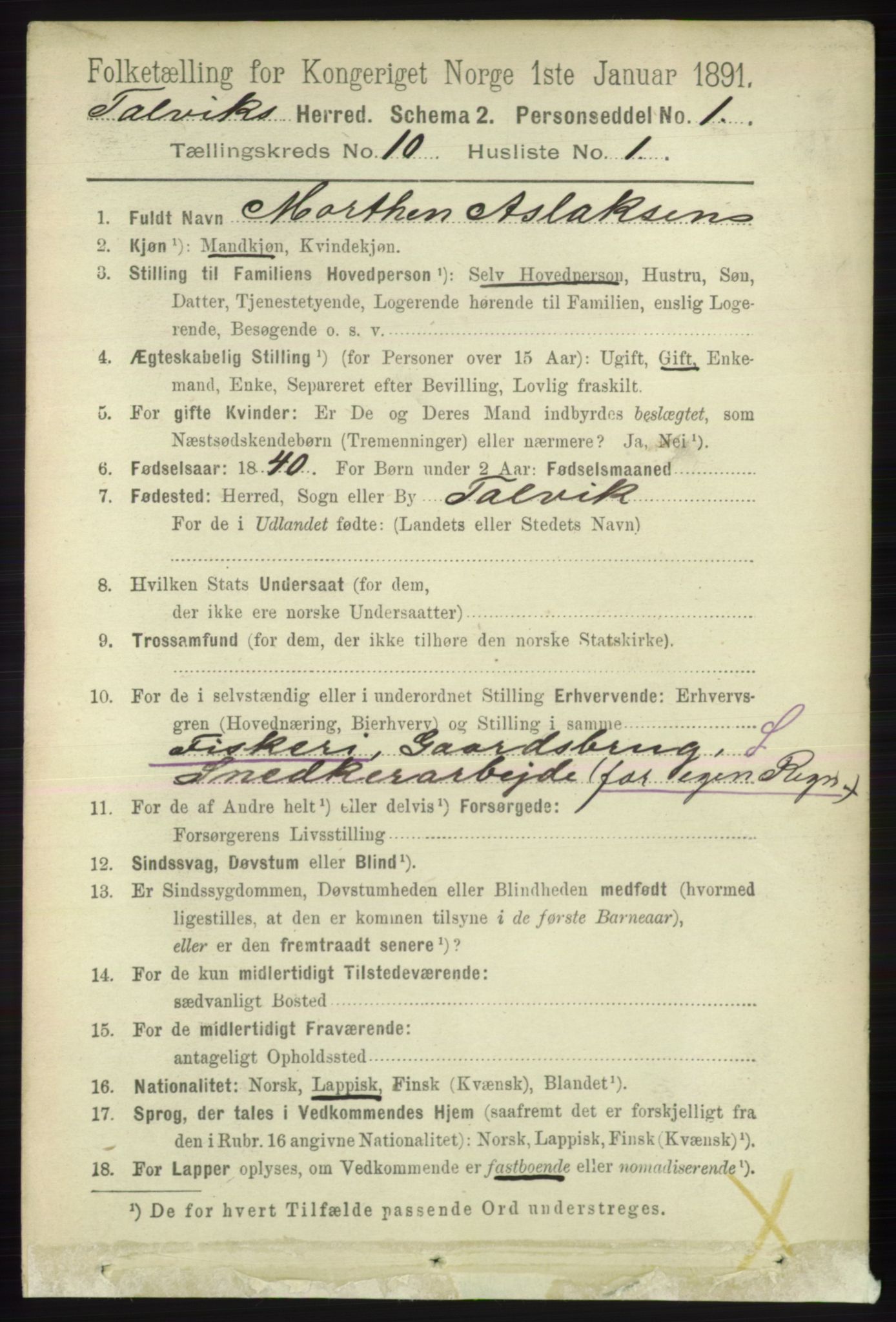 RA, 1891 census for 2013 Talvik, 1891, p. 2335