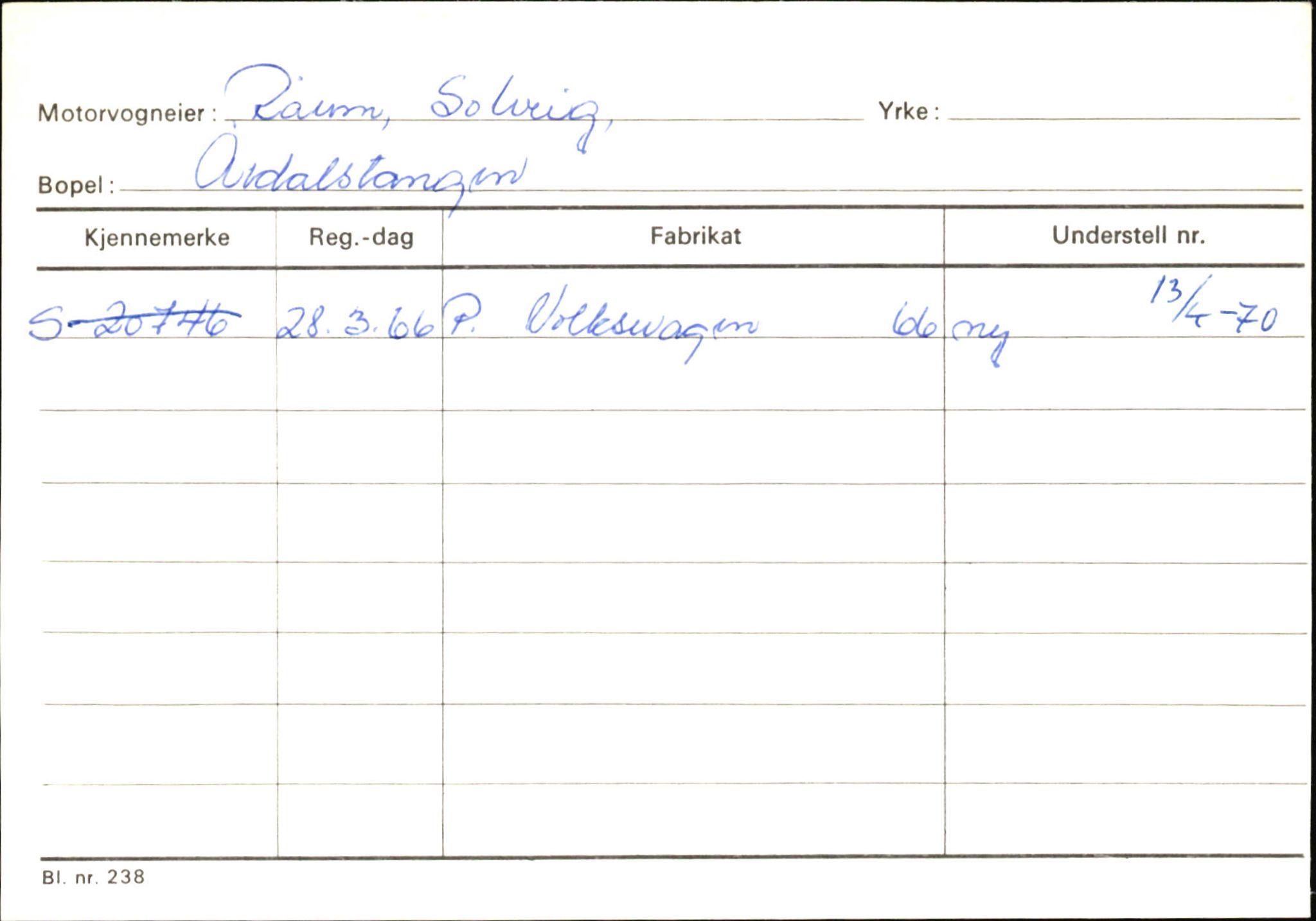 Statens vegvesen, Sogn og Fjordane vegkontor, AV/SAB-A-5301/4/F/L0146: Registerkort Årdal R-Å samt diverse kort, 1945-1975, p. 170