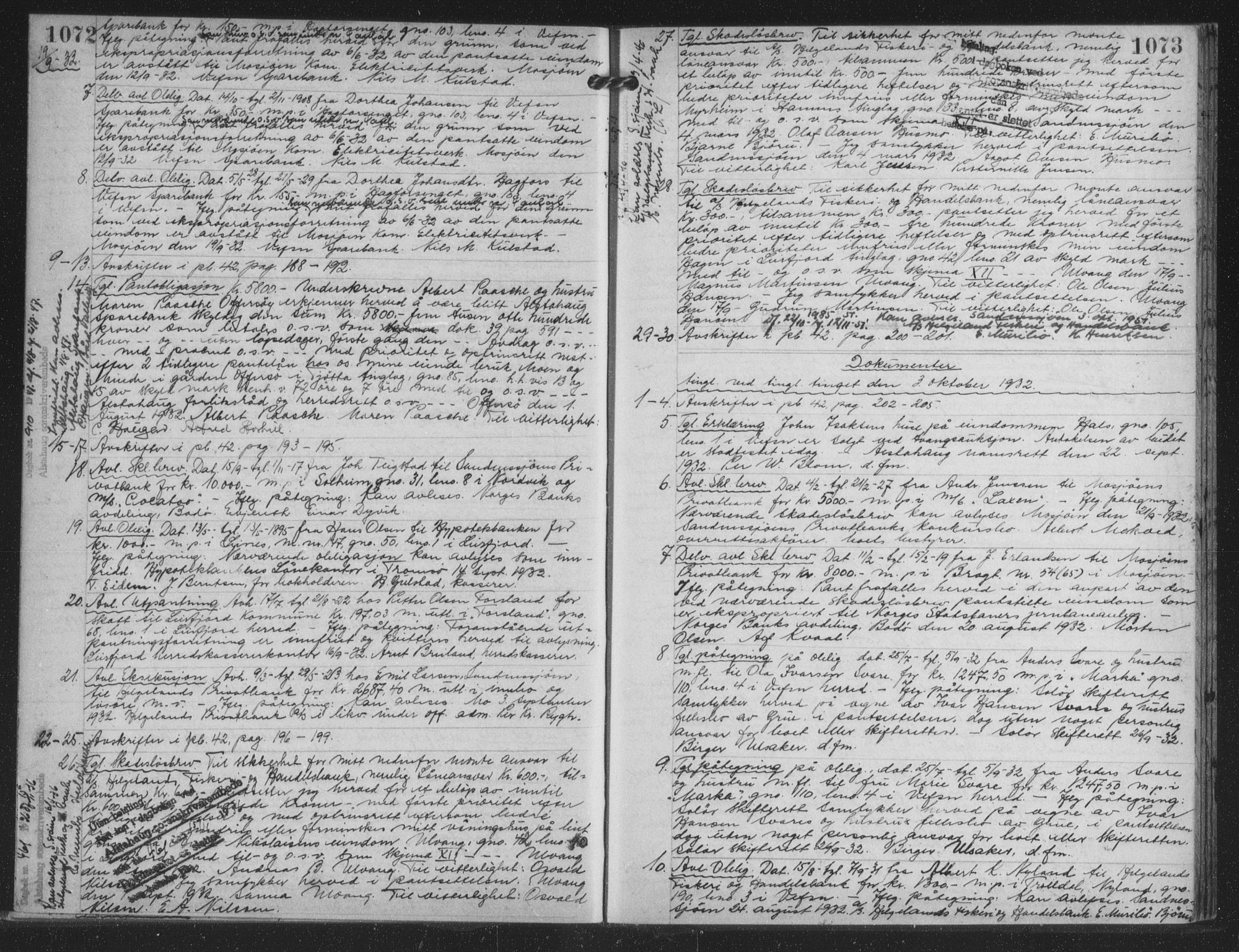 Søndre Helgeland sorenskriveri, SAT/A-4575/1/2/2C/L0023: Mortgage book no. 34, 1925-1935, p. 1072-1073, Deed date: 03.10.1932