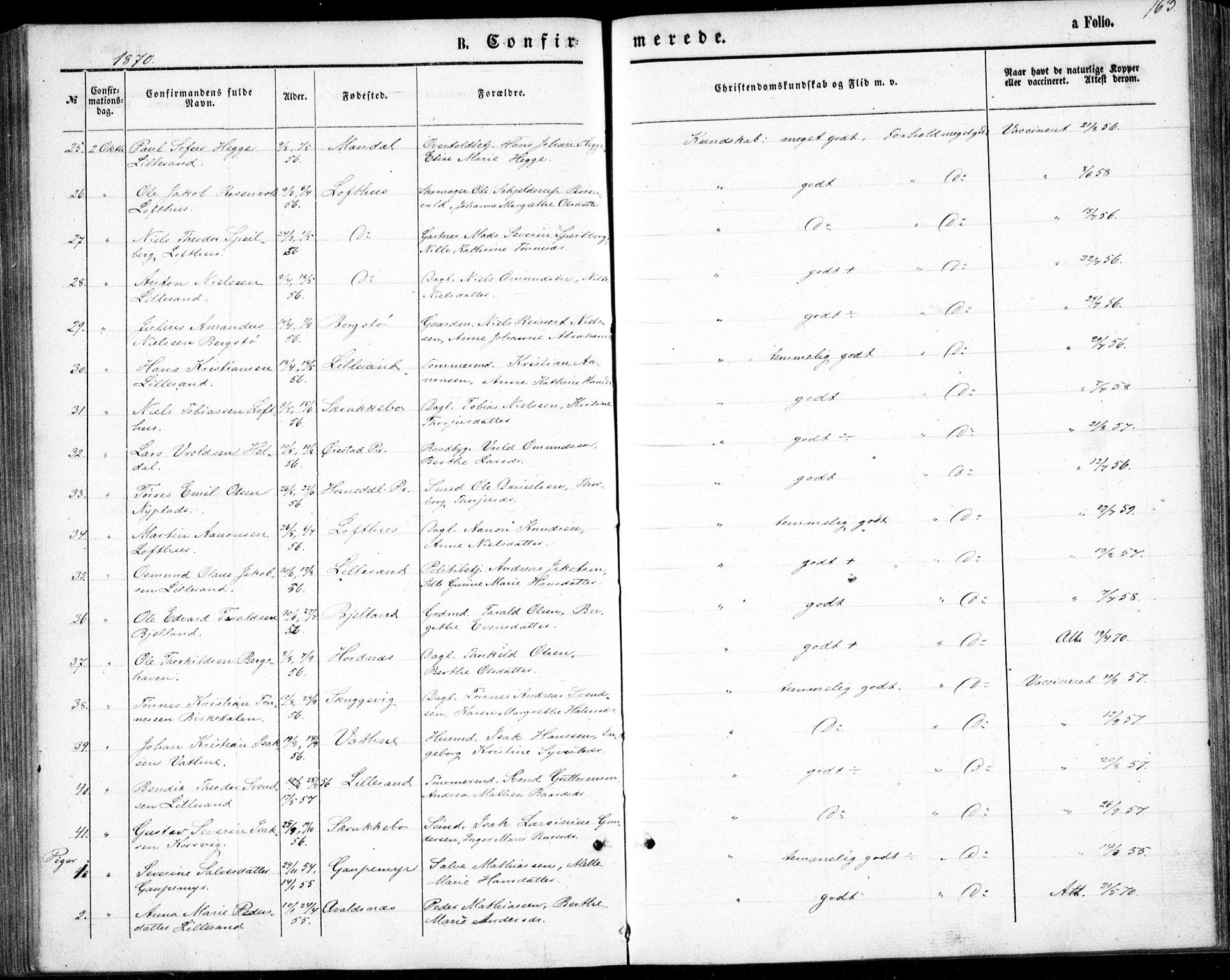 Vestre Moland sokneprestkontor, AV/SAK-1111-0046/F/Fb/Fbb/L0004: Parish register (copy) no. B 4, 1861-1872, p. 163