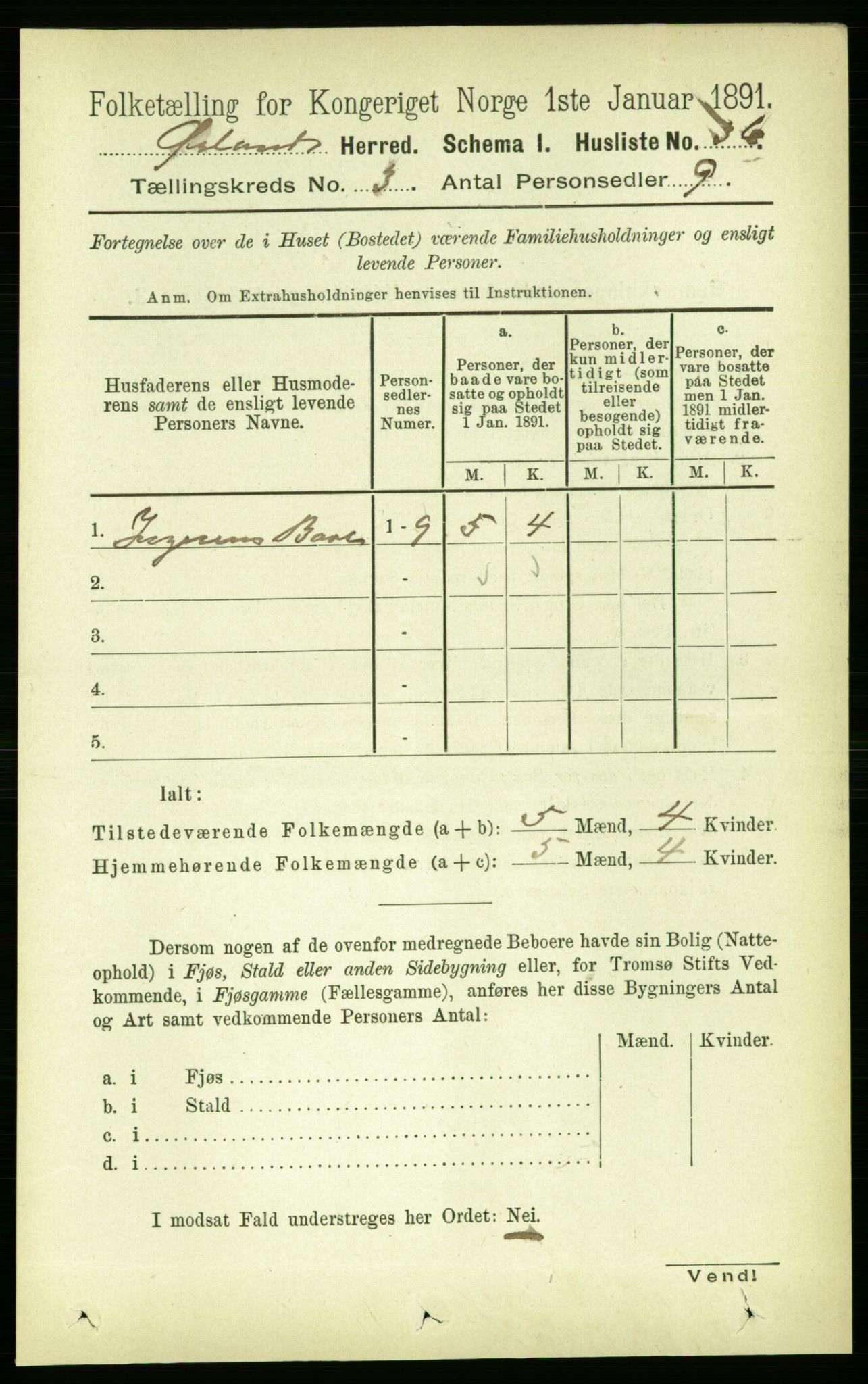 RA, 1891 census for 1621 Ørland, 1891, p. 960