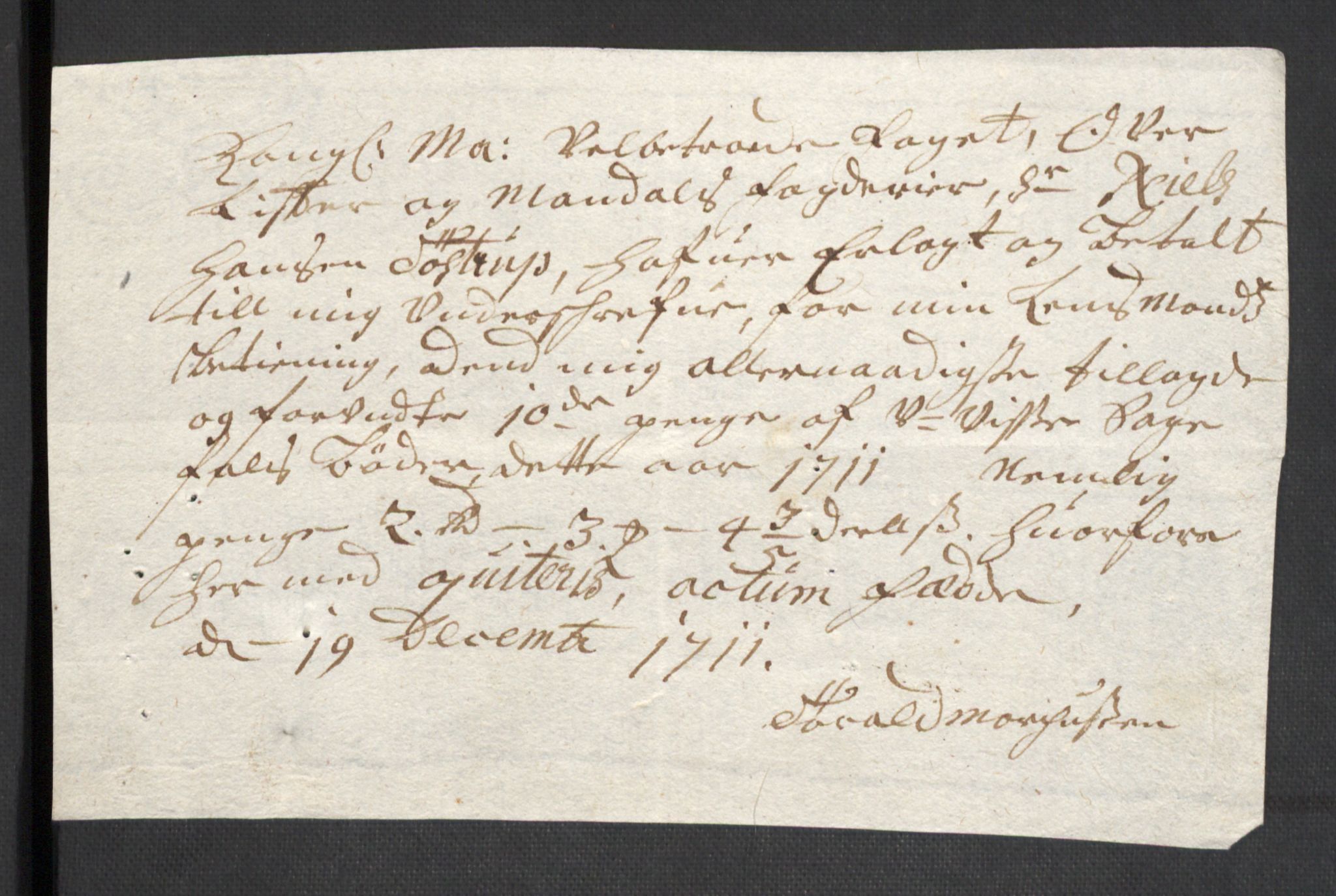 Rentekammeret inntil 1814, Reviderte regnskaper, Fogderegnskap, RA/EA-4092/R43/L2554: Fogderegnskap Lista og Mandal, 1711, p. 165