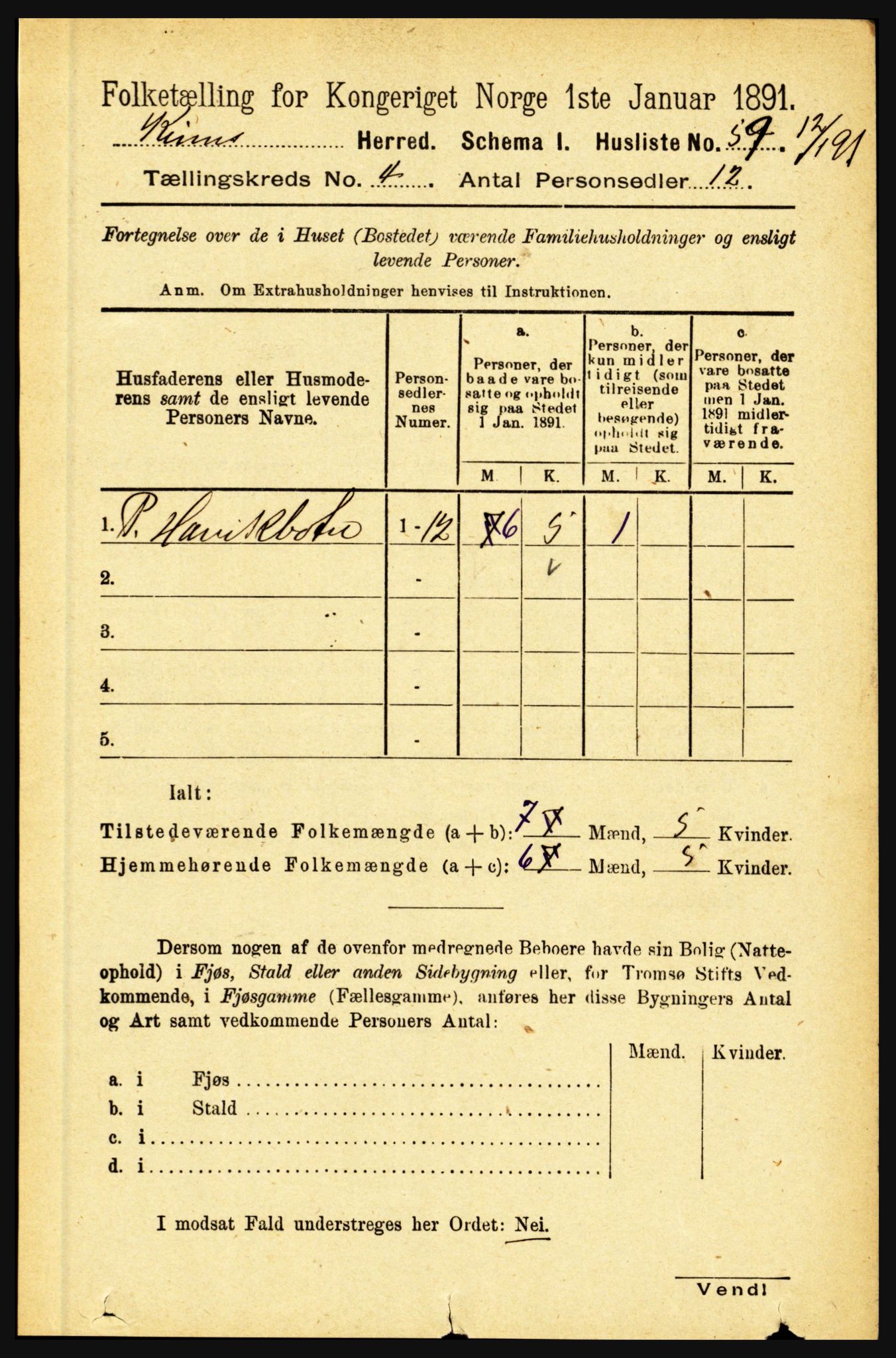 RA, 1891 census for 1437 Kinn, 1891, p. 1314
